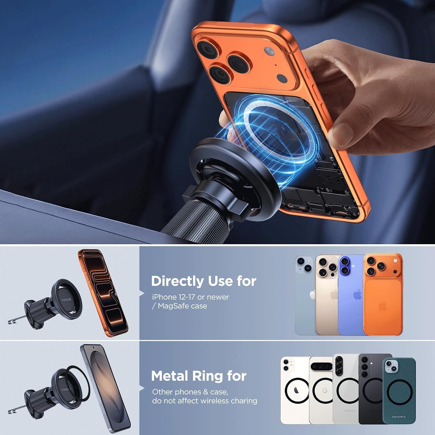 image:imageMiracase Car Phone Holder for Magsafe Strong Magnets Magnetic Phone Holders for Your Car 360Adjustable Air Vent Hands Free Cell Phone Mount Cradle Fit iPhone 1712 amp All Smartphones Carbon FiberDark Black