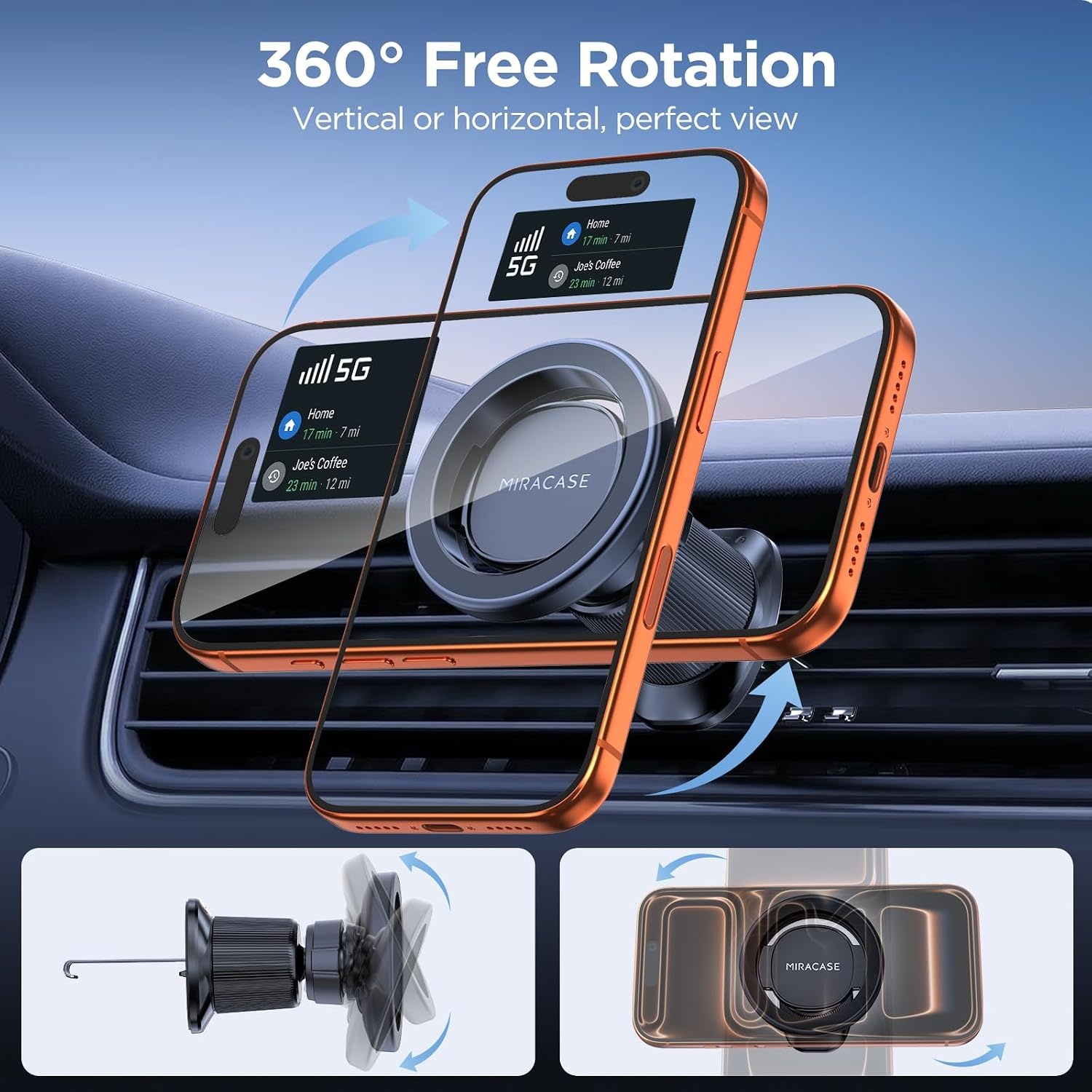 image:imageMiracase Car Phone Holder for Magsafe Strong Magnets Magnetic Phone Holders for Your Car 360Adjustable Air Vent Hands Free Cell Phone Mount Cradle Fit iPhone 1712 amp All Smartphones Carbon FiberDark Black