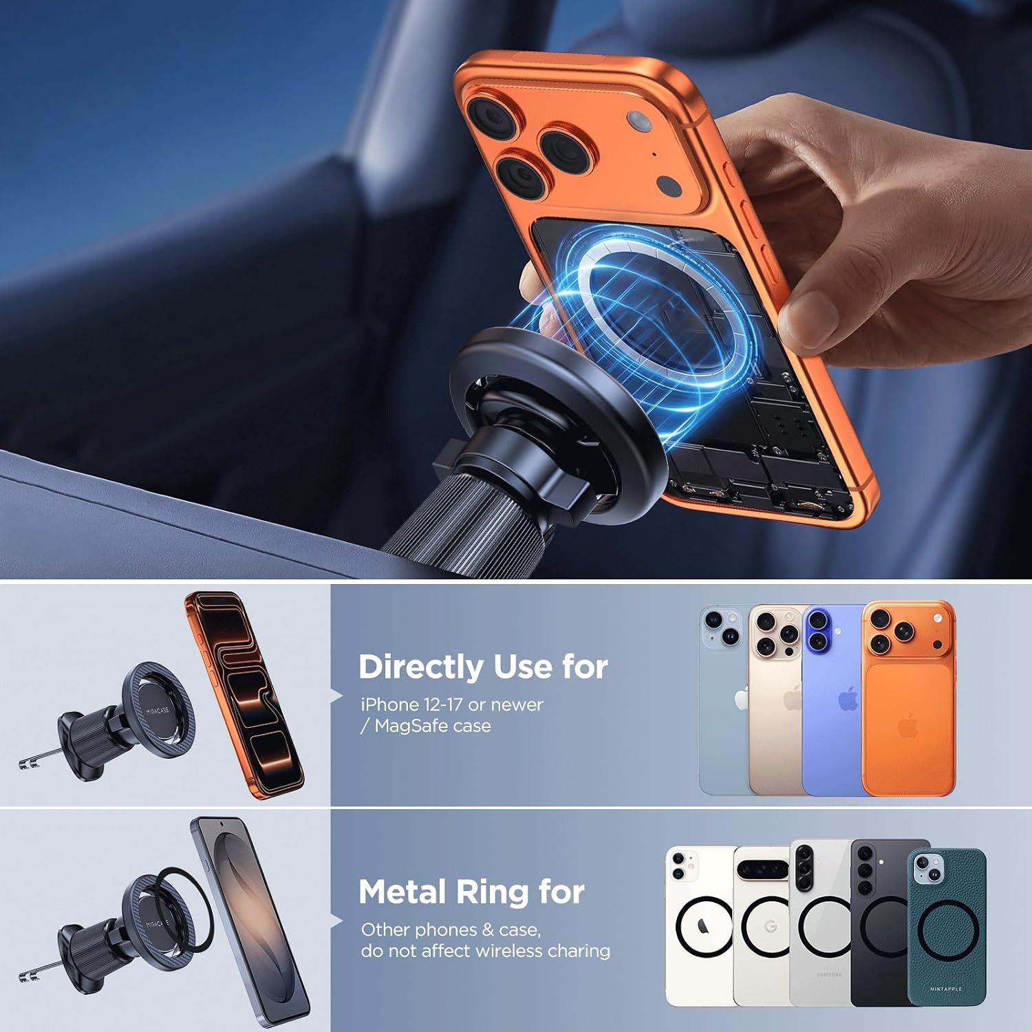 image:imageMiracase Car Phone Holder for Magsafe Strong Magnets Magnetic Phone Holders for Your Car 360Adjustable Air Vent Hands Free Cell Phone Mount Cradle Fit iPhone 1712 amp All Smartphones Carbon FiberCarbon Fiber Black