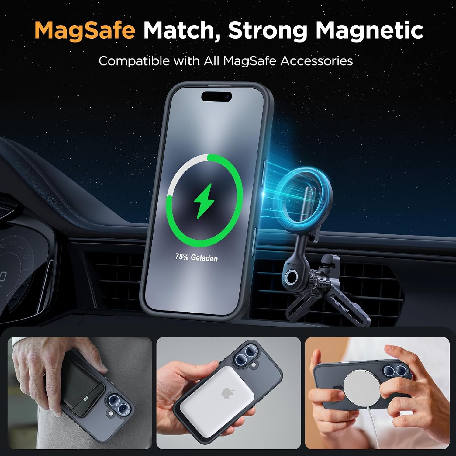 image:imageMiracase for iPhone 16 Pro Matte Series Case Magnetic OrangeBlack