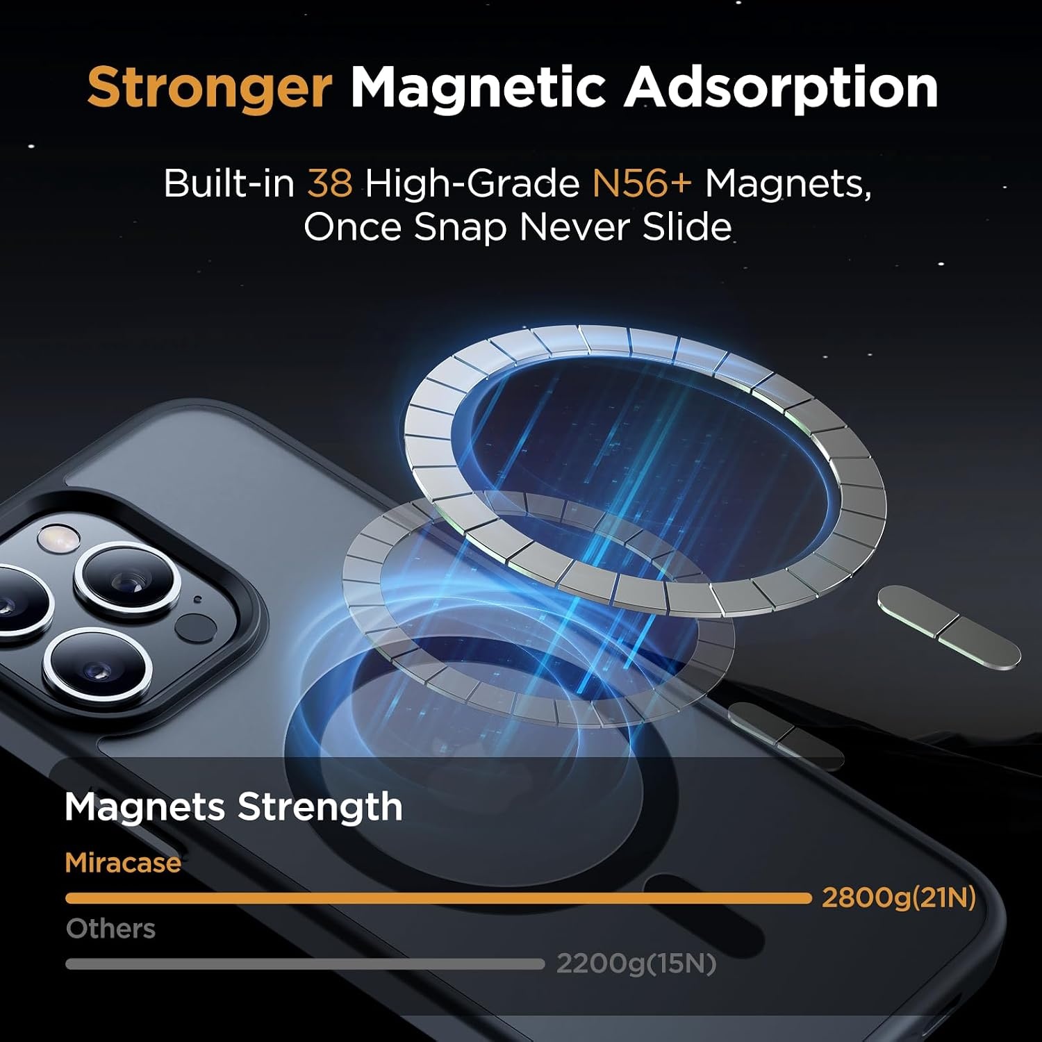 image:imageMiracase for iPhone 16 Pro Matte Series Case Magnetic OrangeBlack