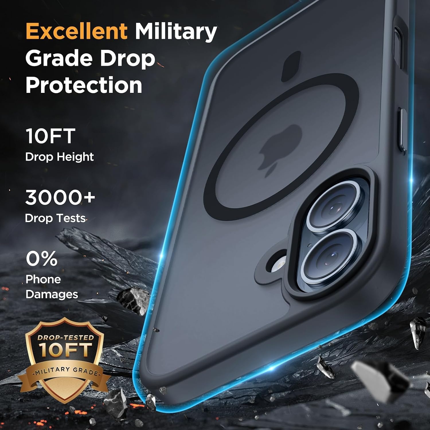 image:imageMiracase for iPhone 16 Pro Matte Series Case Magnetic OrangeBlack