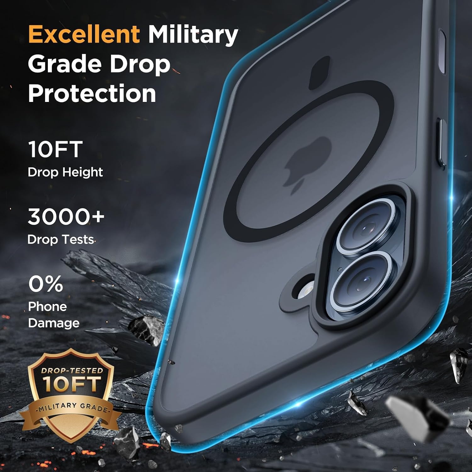 image:imageMiracase for iPhone 16 Pro Matte Series Case Magnetic OrangeBlack