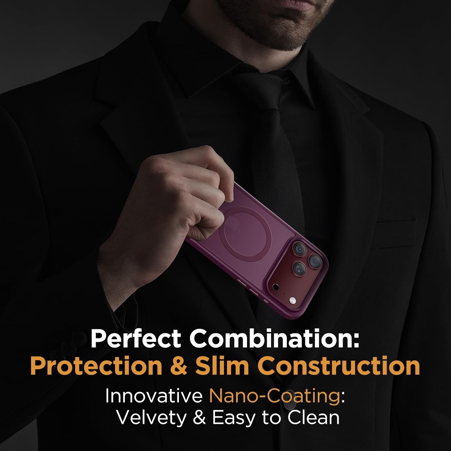 image:imageMiracase for iPhone 16 Pro Matte Series Case Magnetic OrangeBurgundy