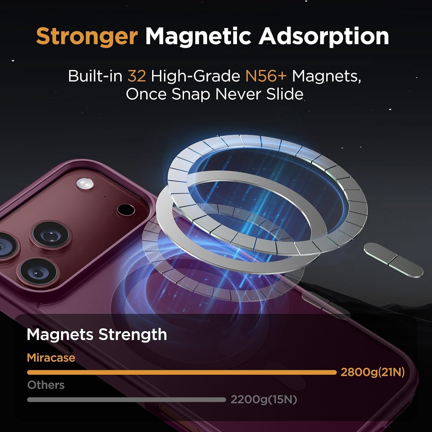 image:imageMiracase for iPhone 16 Pro Matte Series Case Magnetic OrangeBurgundy