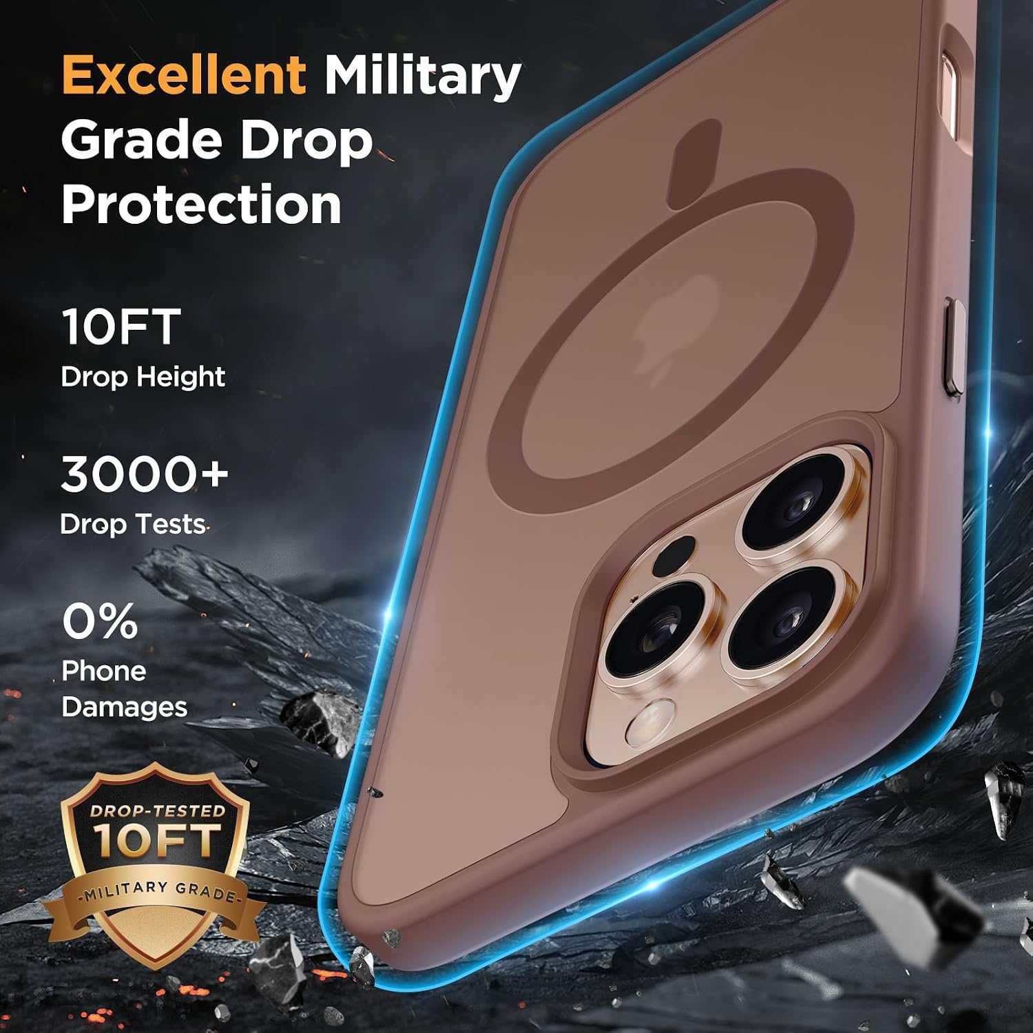image:imageMiracase for iPhone 16 Pro Matte Series Case Magnetic OrangeChampagne
