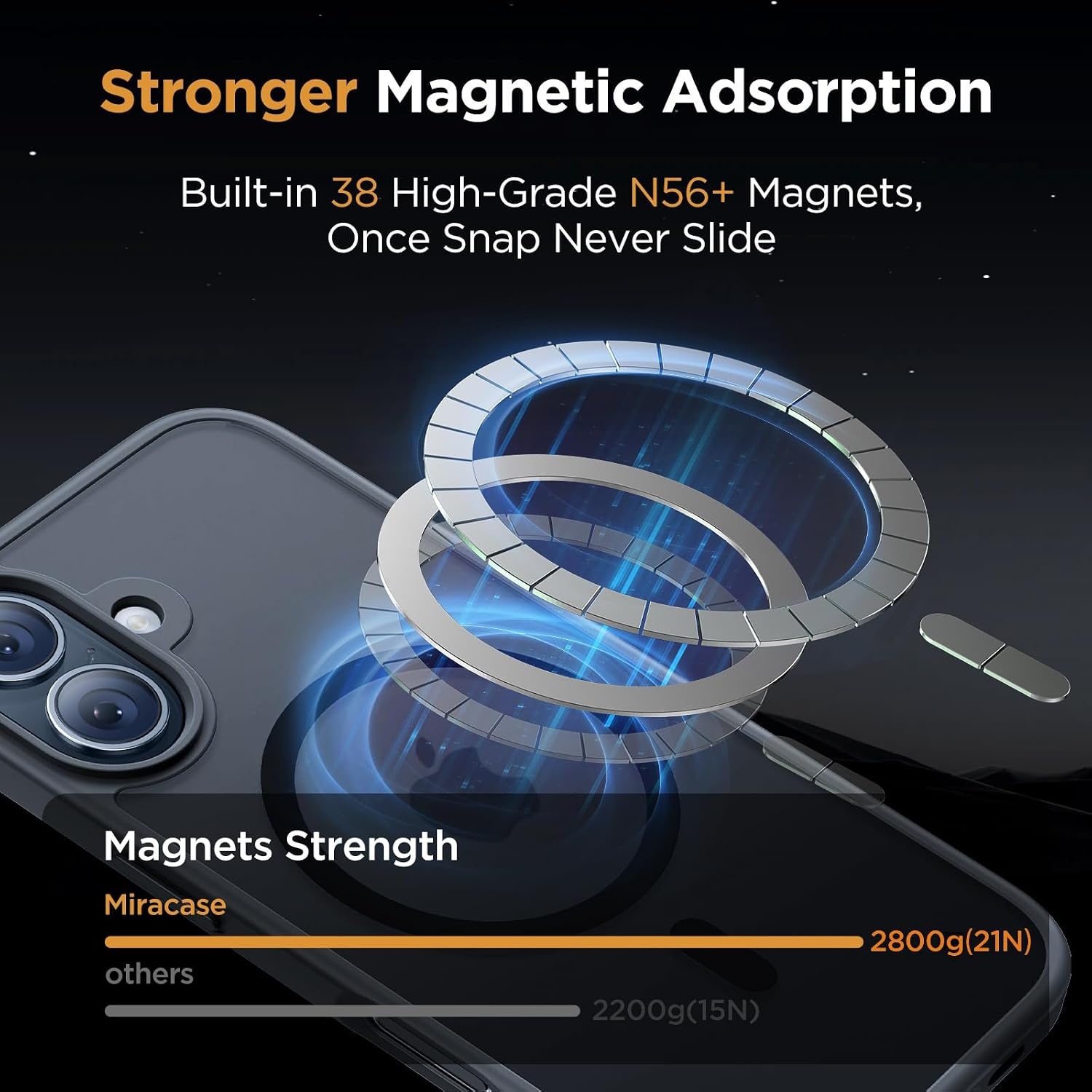 image:imageMiracase for iPhone 16 Pro Matte Series Case Magnetic OrangeClassic Black