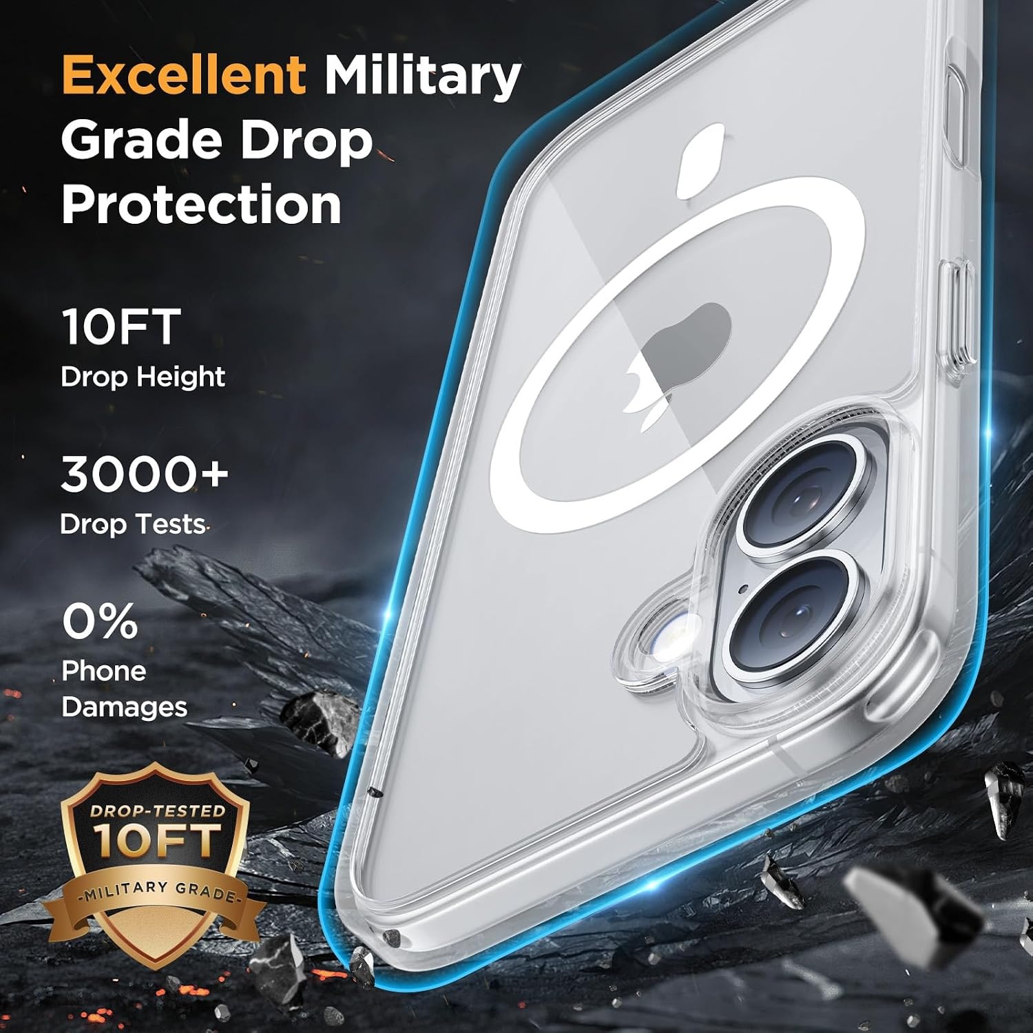 image:imageMiracase for iPhone 16 Pro Matte Series Case Magnetic OrangeClassic Clear