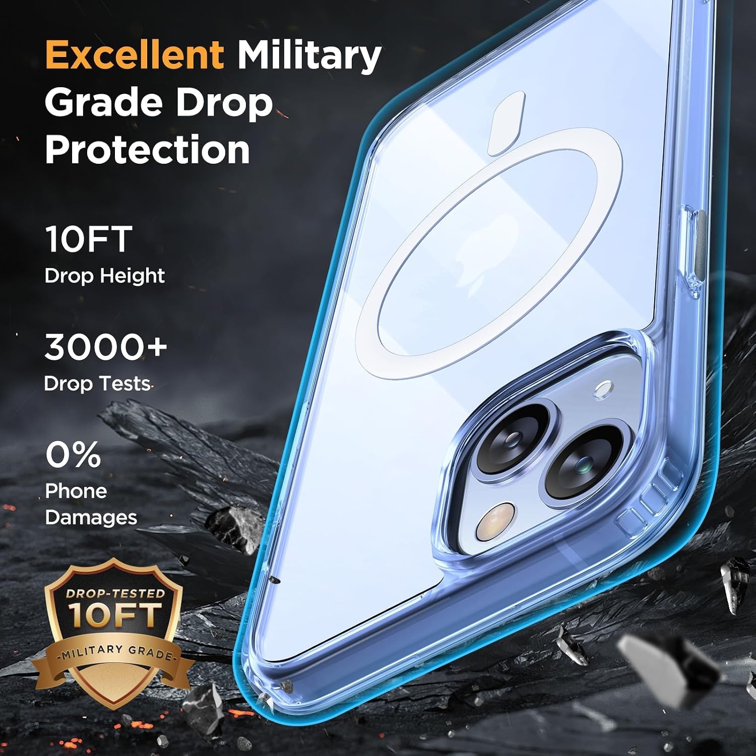 image:imageMiracase for iPhone 16 Pro Matte Series Case Magnetic OrangeClear Blue