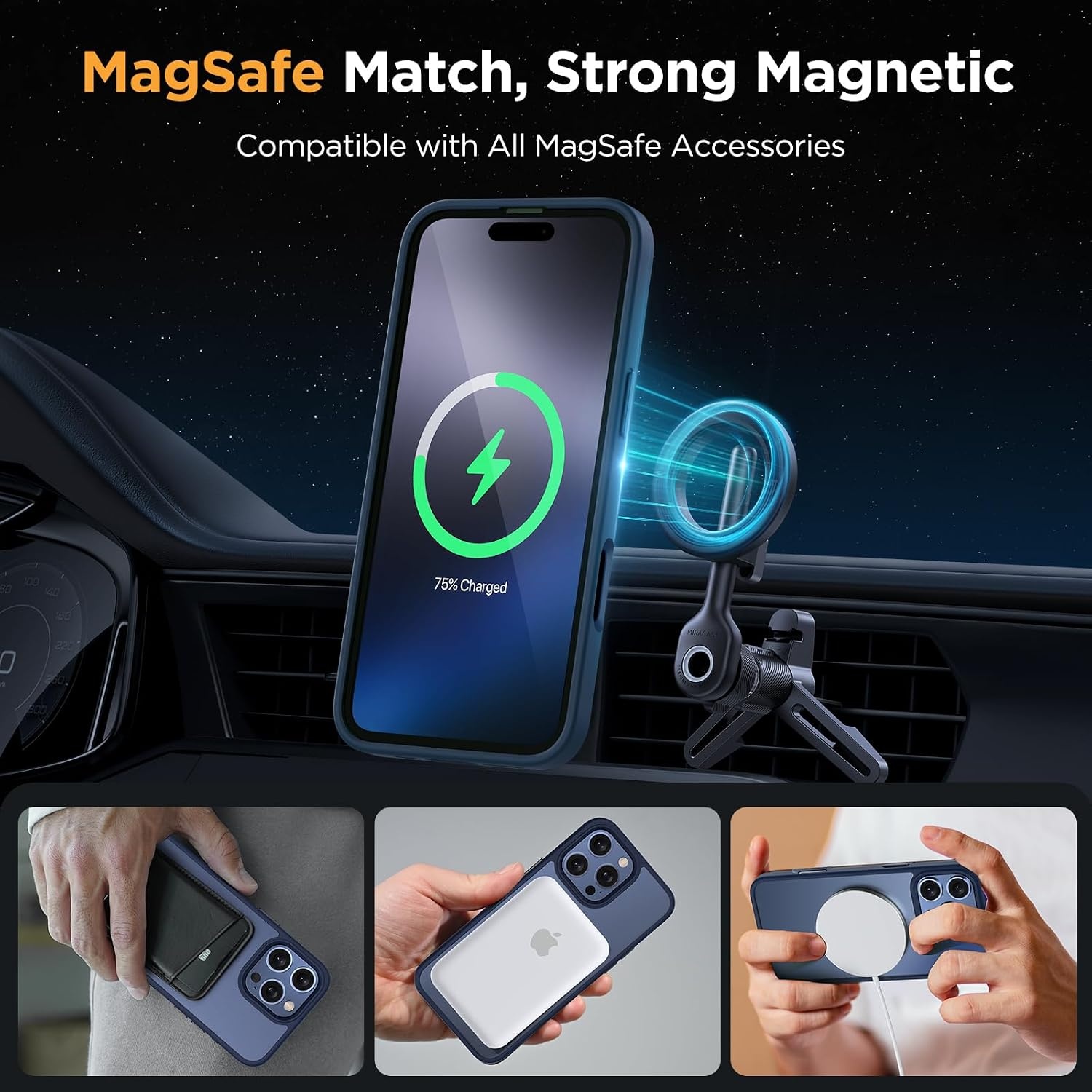 image:imageMiracase for iPhone 16 Pro Matte Series Case Magnetic OrangeDark Blue