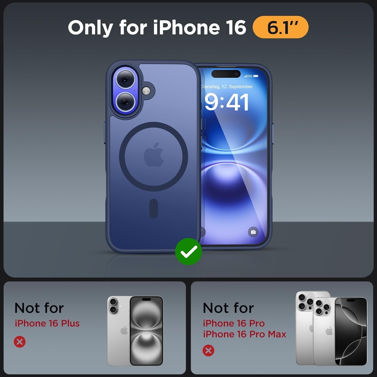 image:imageMiracase for iPhone 16 Pro Matte Series Case Magnetic OrangeDark Blue