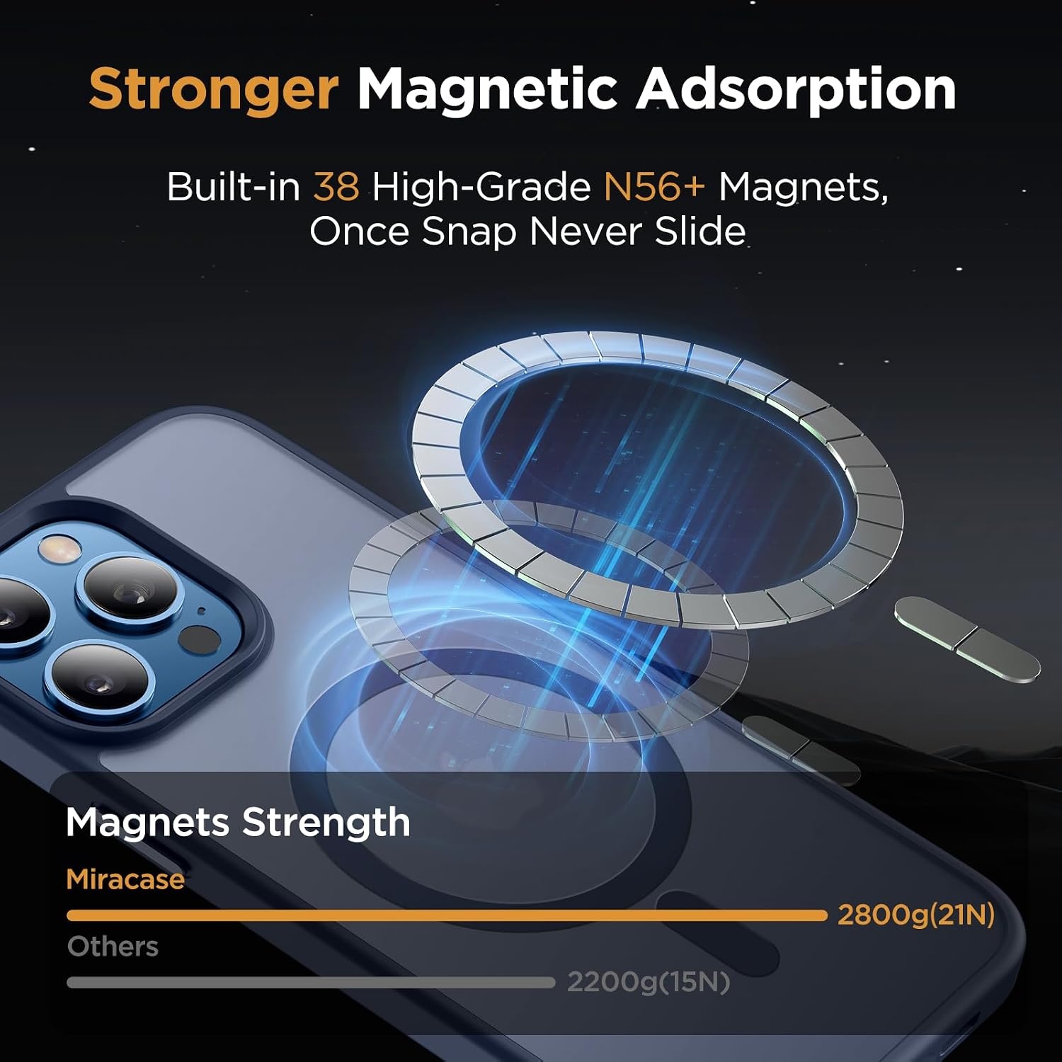 image:imageMiracase for iPhone 16 Pro Matte Series Case Magnetic OrangeDark Blue