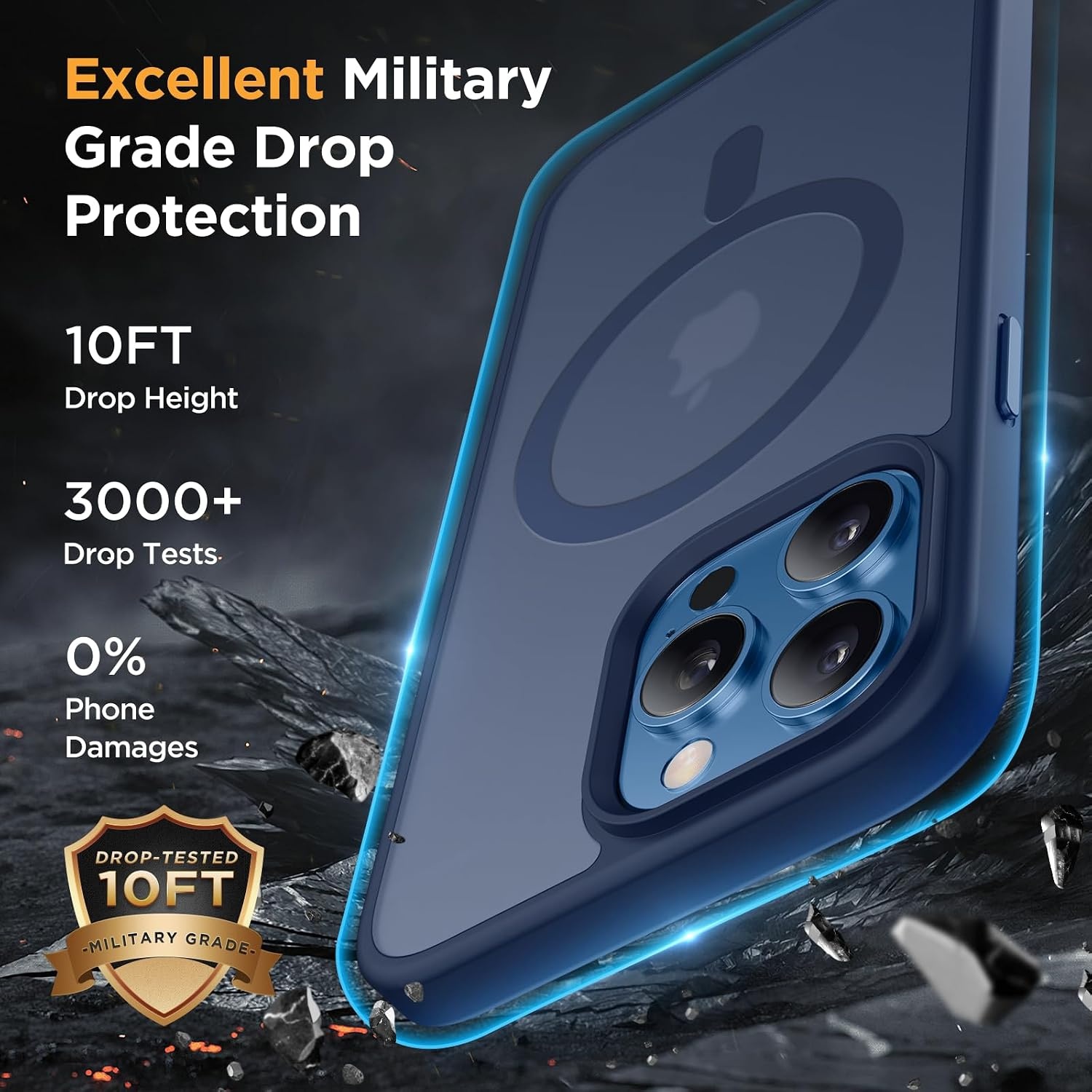 image:imageMiracase for iPhone 16 Pro Matte Series Case Magnetic OrangeDark Blue