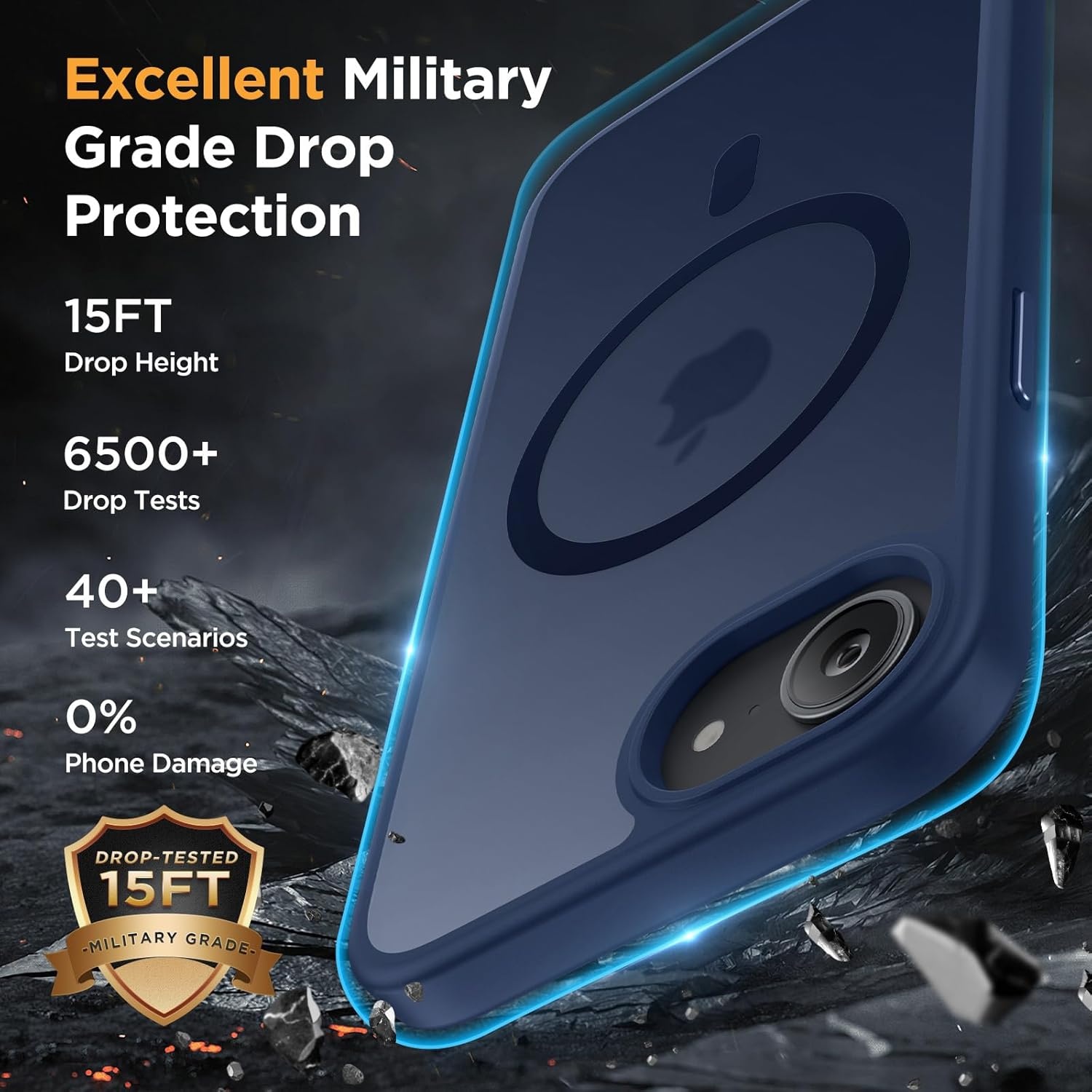 image:imageMiracase for iPhone 16 Pro Matte Series Case Magnetic OrangeDark Blue