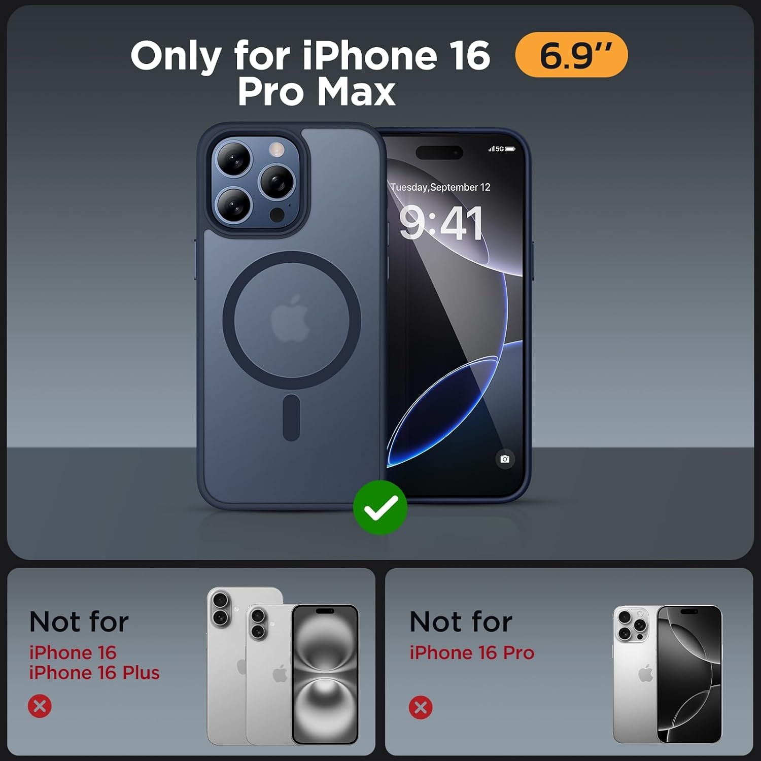 image:imageMiracase for iPhone 16 Pro Matte Series Case Magnetic OrangeDark Blue