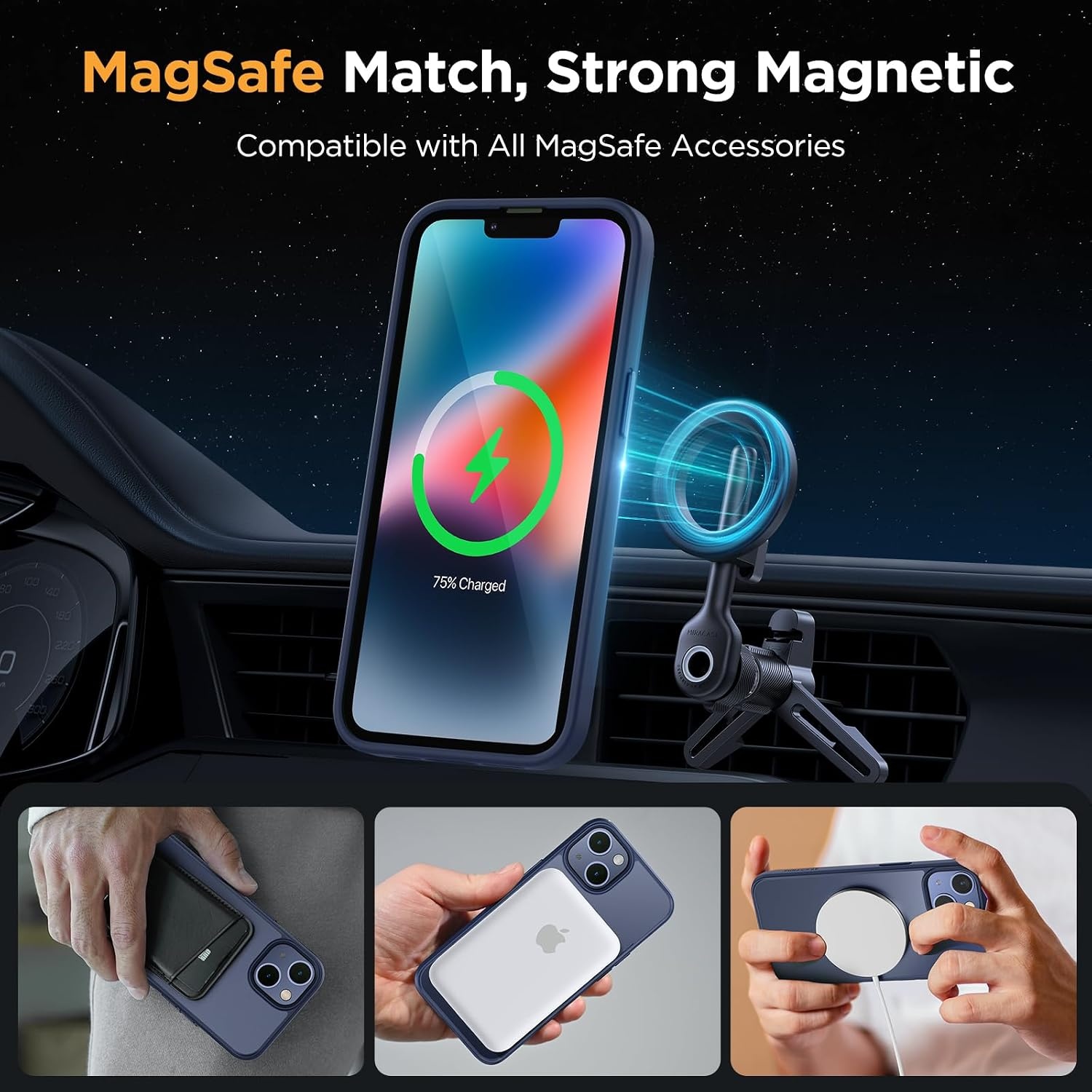 image:imageMiracase for iPhone 16 Pro Matte Series Case Magnetic OrangeDark Blue
