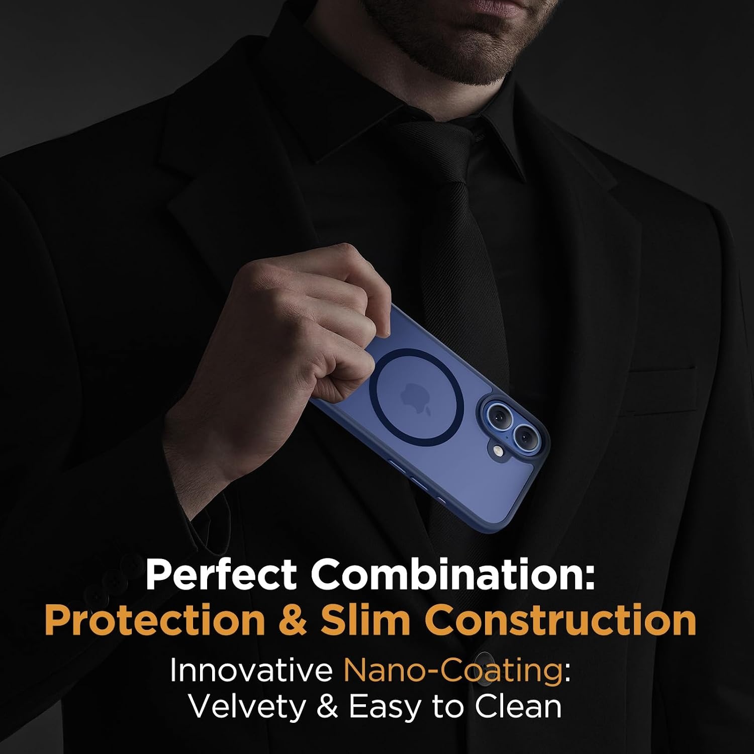 image:imageMiracase for iPhone 16 Pro Matte Series Case Magnetic OrangeDark Blue