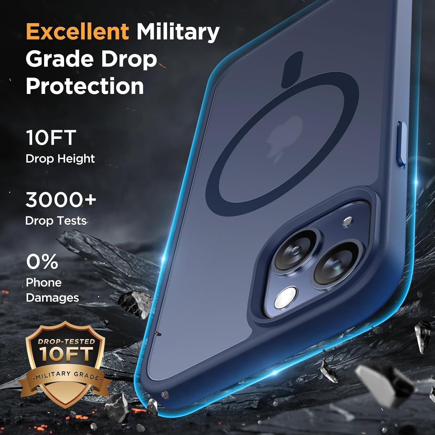 image:imageMiracase for iPhone 16 Pro Matte Series Case Magnetic OrangeDark Blue