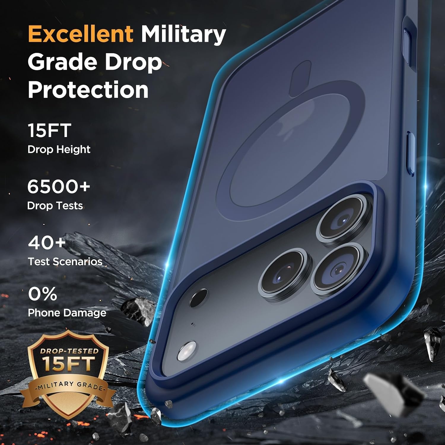 image:imageMiracase for iPhone 16 Pro Matte Series Case Magnetic OrangeDark Blue