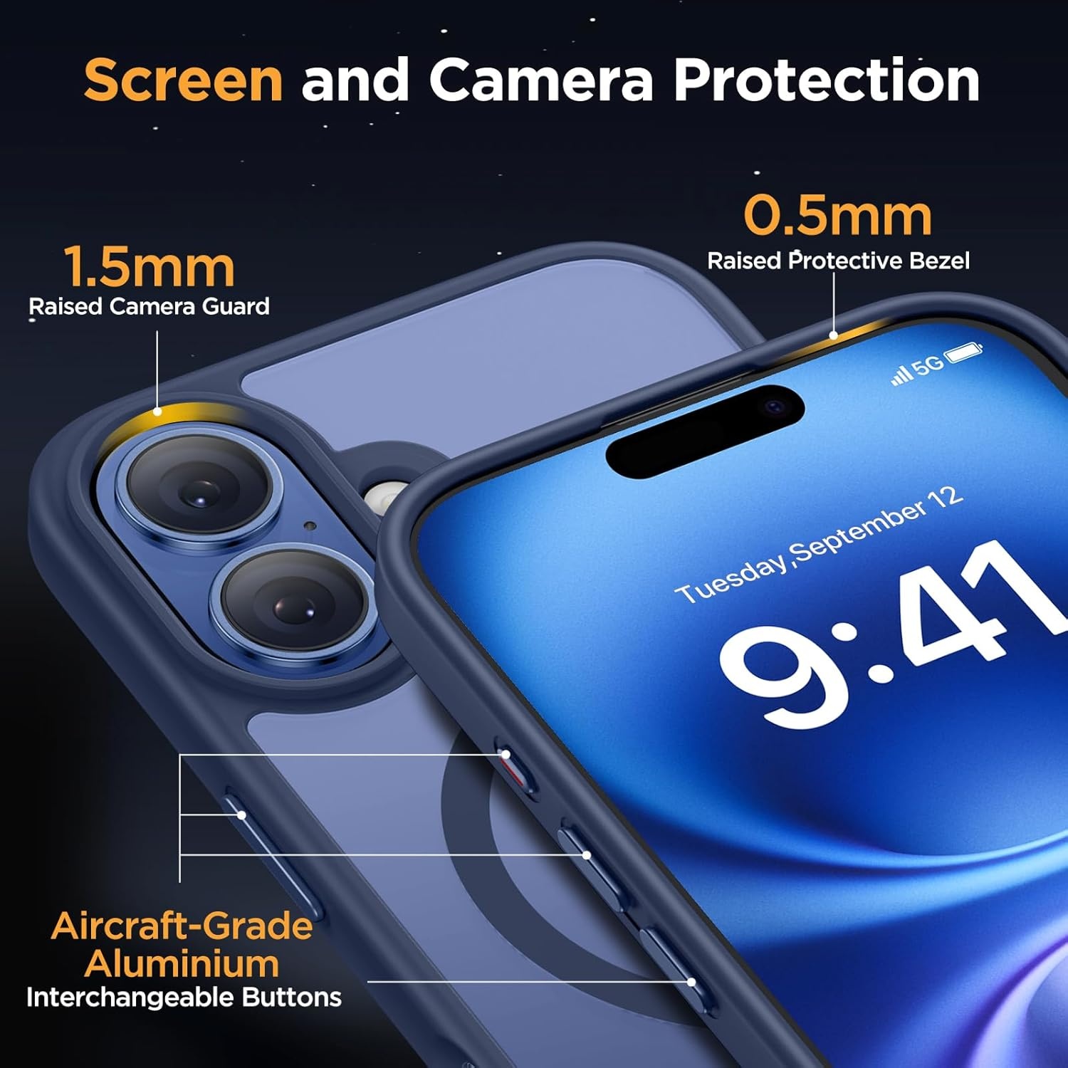 image:imageMiracase for iPhone 16 Pro Matte Series Case Magnetic OrangeDark Blue