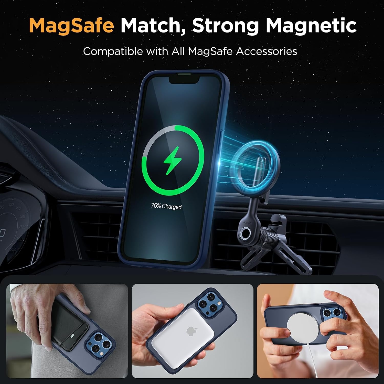 image:imageMiracase for iPhone 16 Pro Matte Series Case Magnetic OrangeDark Blue