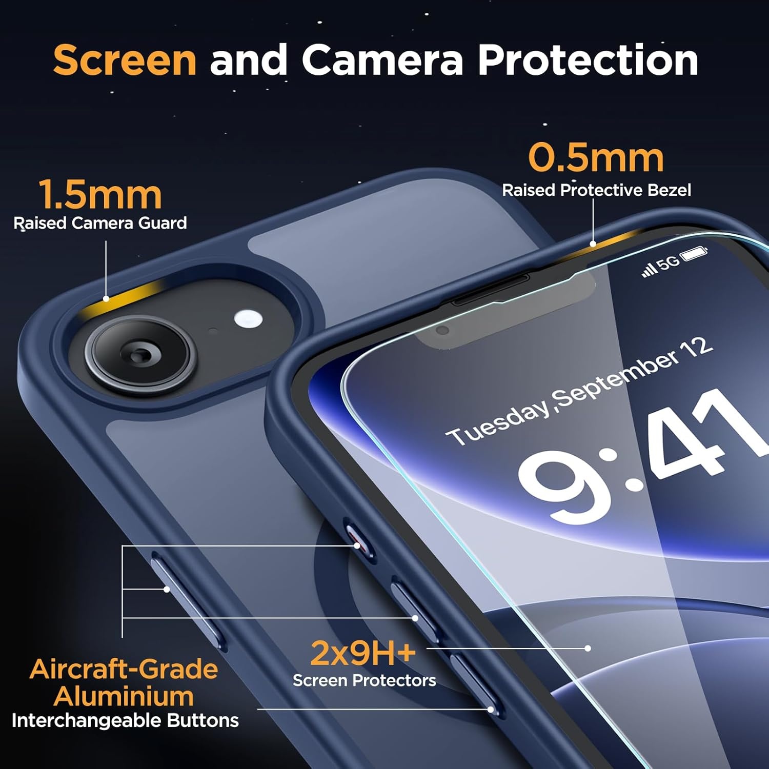 image:imageMiracase for iPhone 16 Pro Matte Series Case Magnetic OrangeDark Blue