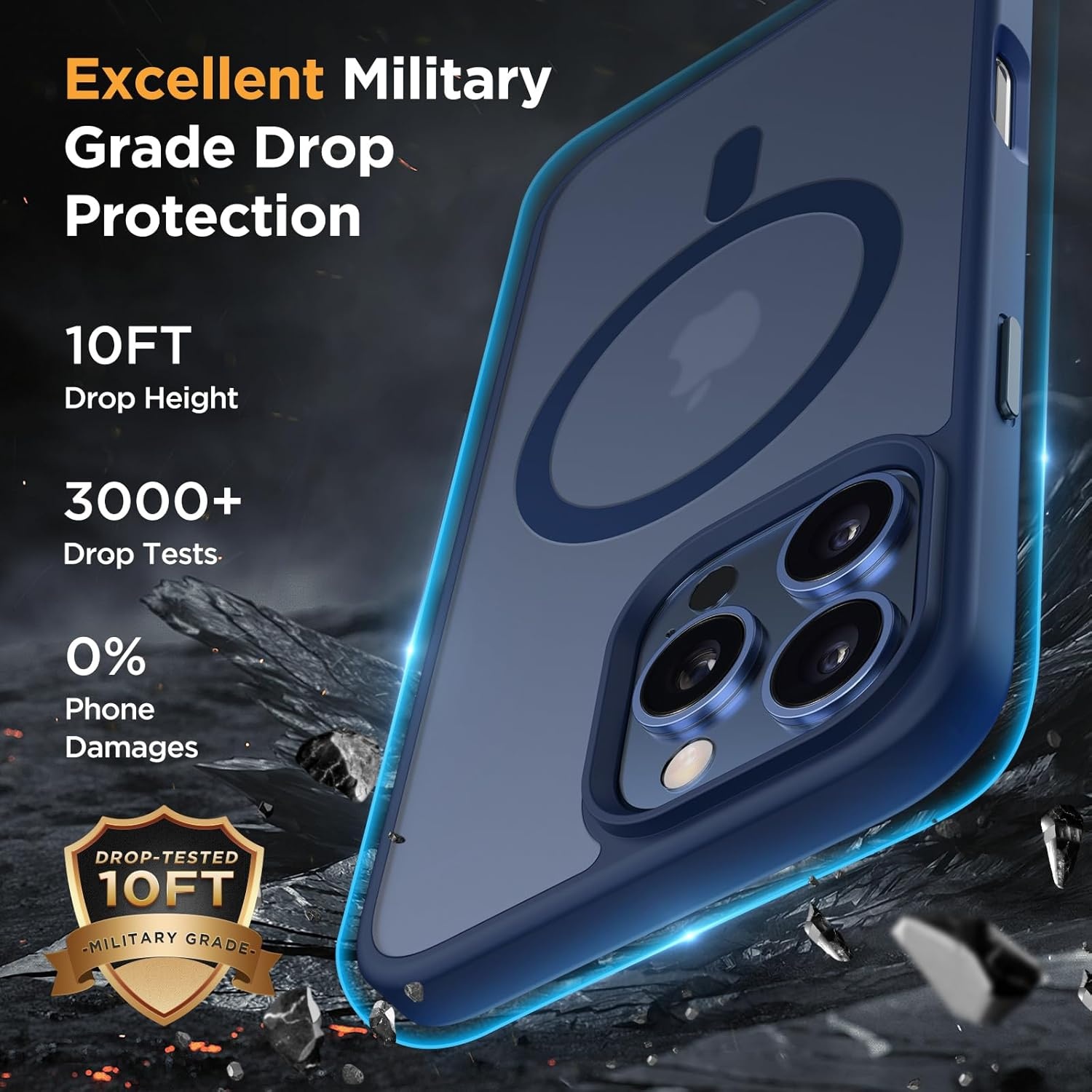 image:imageMiracase for iPhone 16 Pro Matte Series Case Magnetic OrangeDark Blue