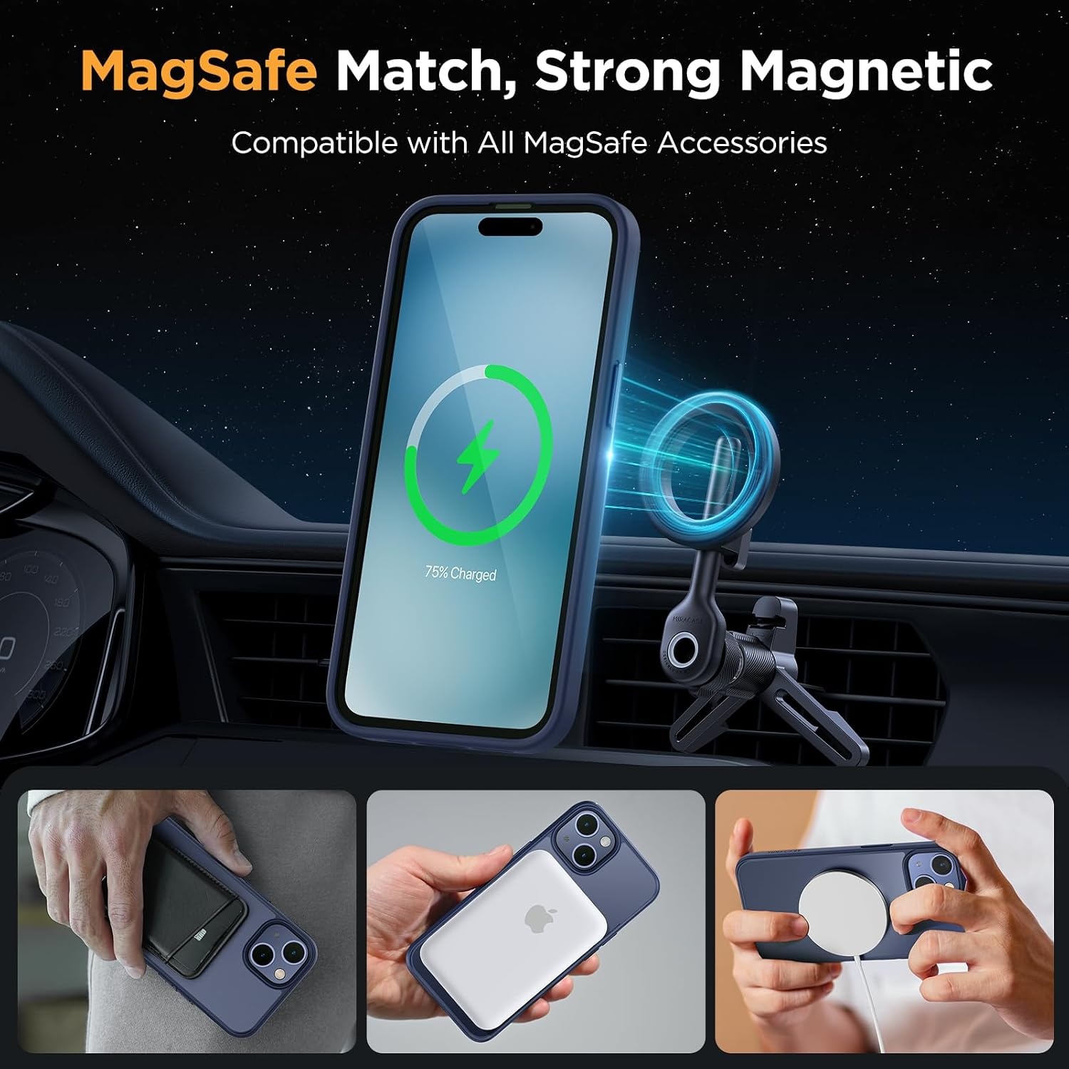 image:imageMiracase for iPhone 16 Pro Matte Series Case Magnetic OrangeDark Blue