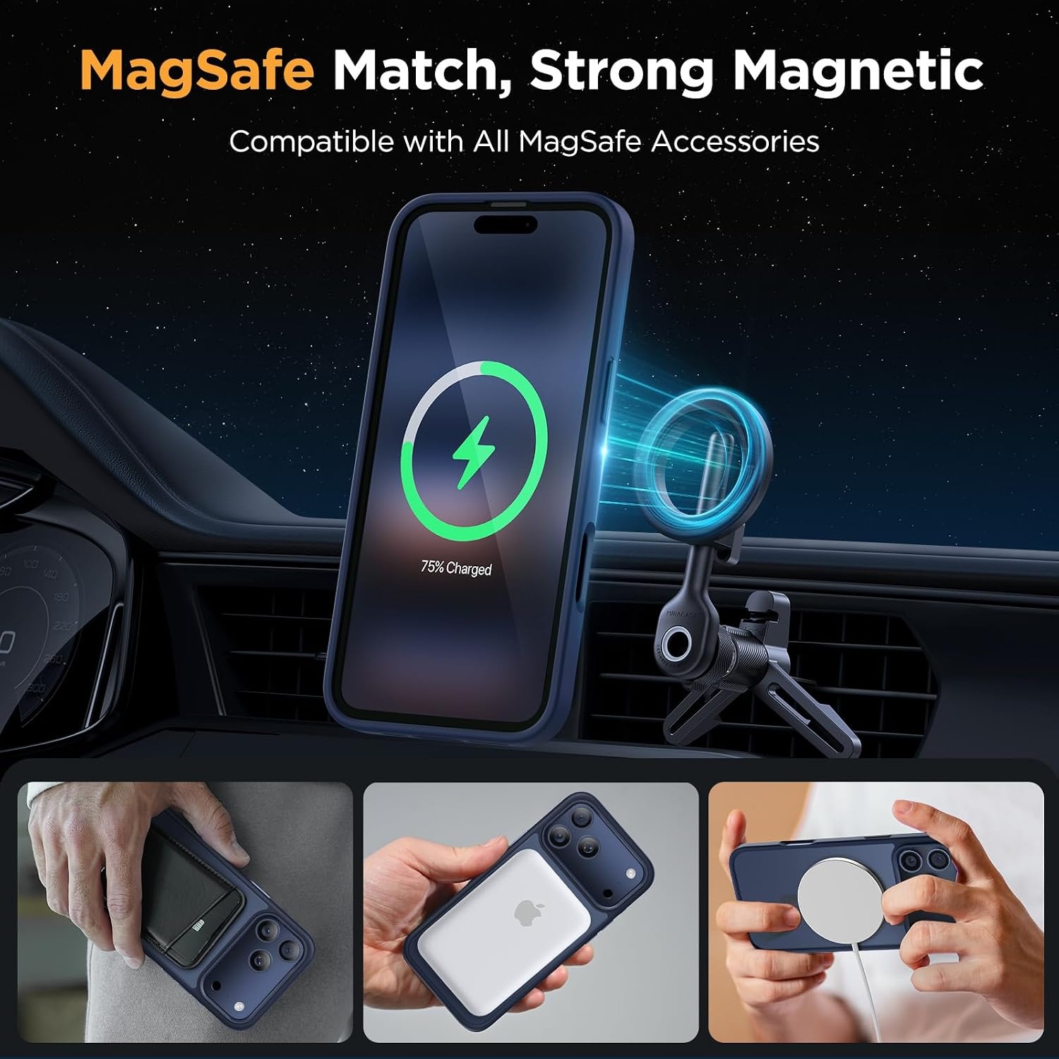 image:imageMiracase for iPhone 16 Pro Matte Series Case Magnetic OrangeDark Blue