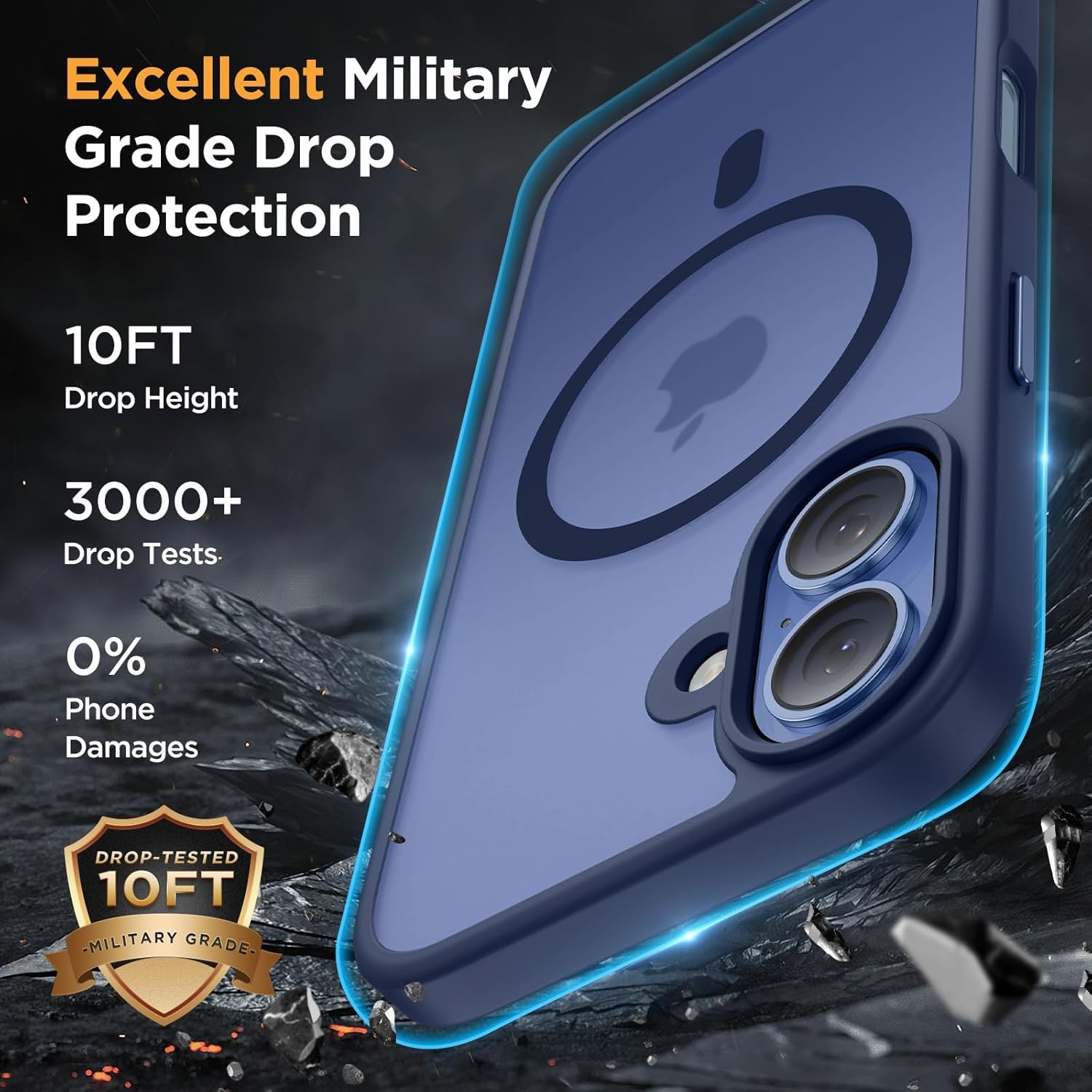 image:imageMiracase for iPhone 16 Pro Matte Series Case Magnetic OrangeDark Blue