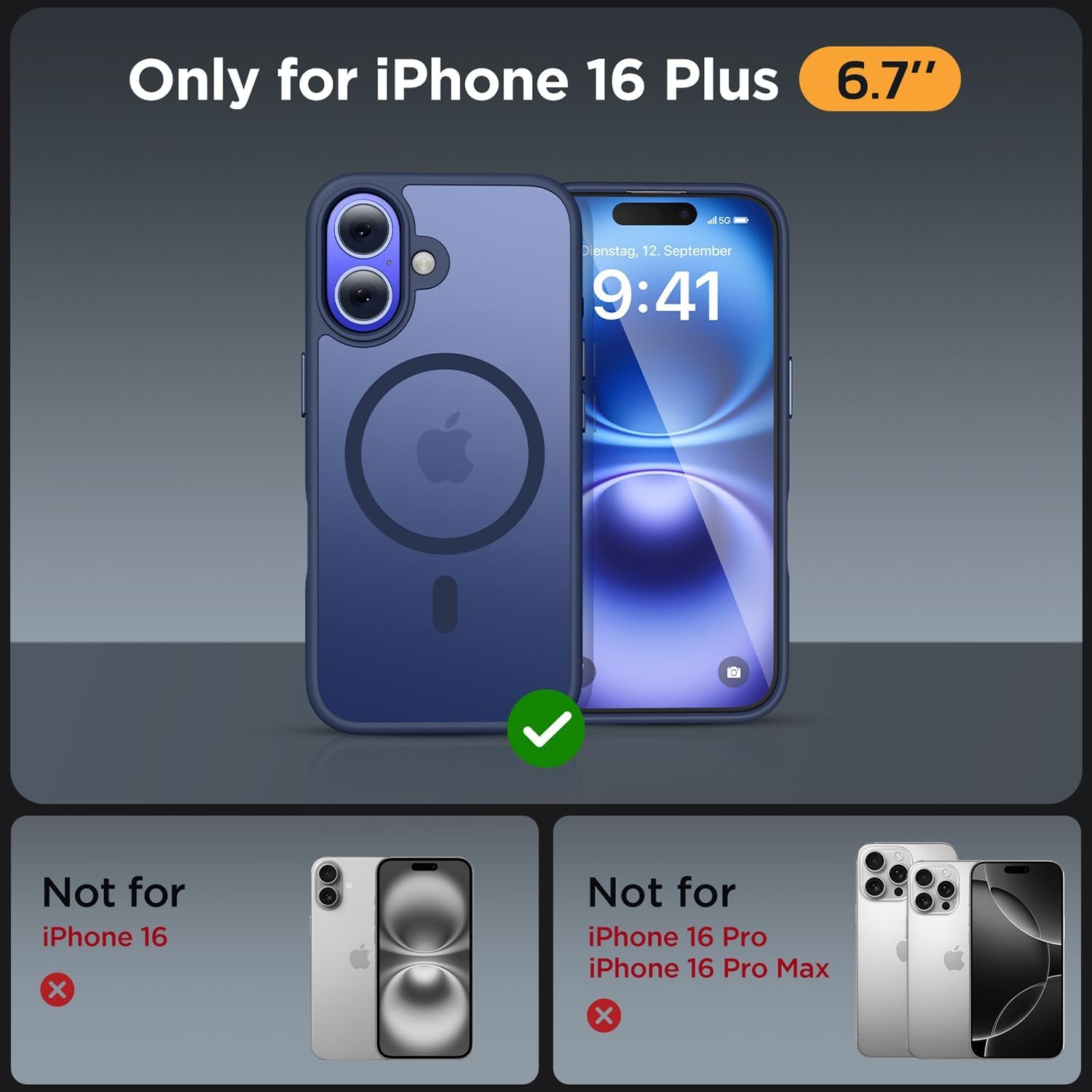 image:imageMiracase for iPhone 16 Pro Matte Series Case Magnetic OrangeDark Blue