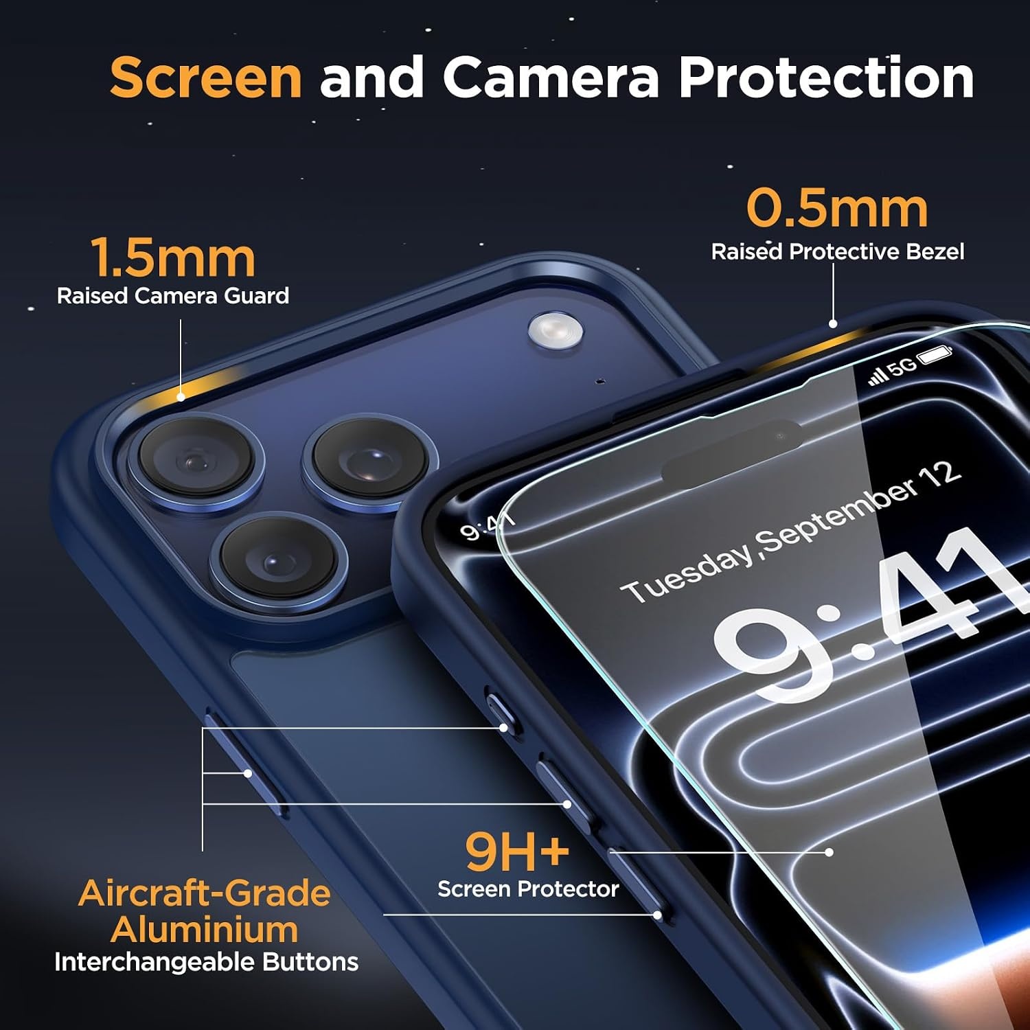 image:imageMiracase for iPhone 16 Pro Matte Series Case Magnetic OrangeDark BlueButton