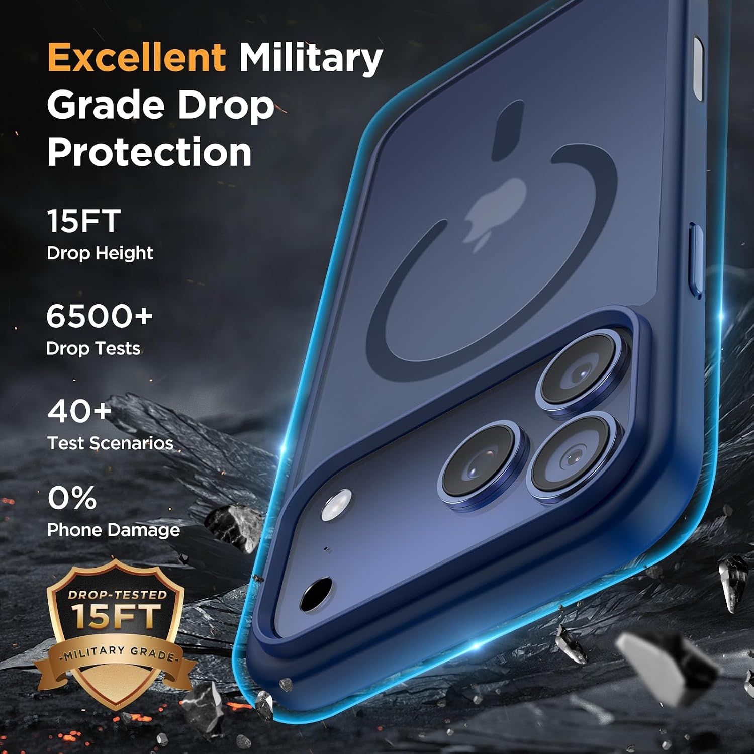 image:imageMiracase for iPhone 16 Pro Matte Series Case Magnetic OrangeDark BlueButton