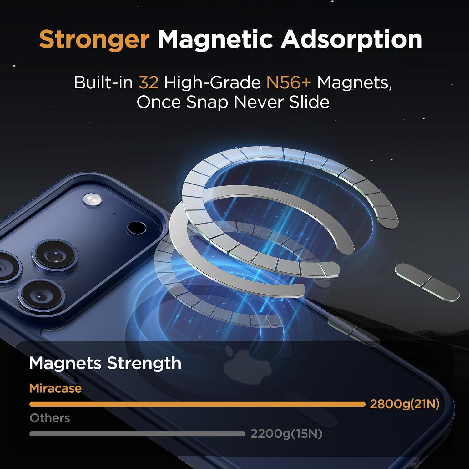 image:imageMiracase for iPhone 16 Pro Matte Series Case Magnetic OrangeDark BlueButton