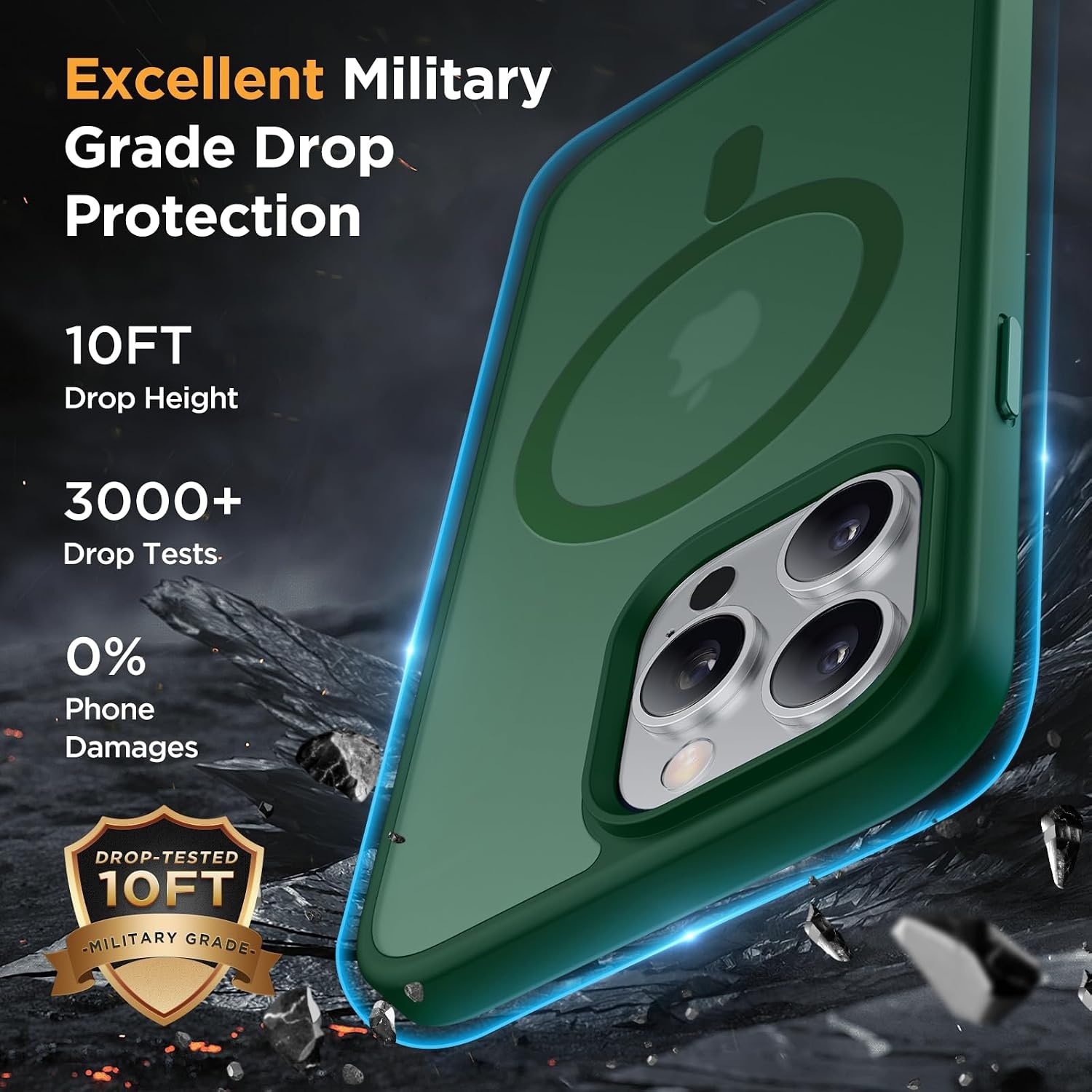 image:imageMiracase for iPhone 16 Pro Matte Series Case Magnetic OrangeDark Green