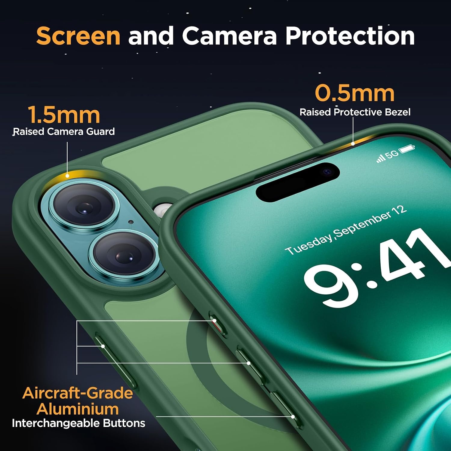 image:imageMiracase for iPhone 16 Pro Matte Series Case Magnetic OrangeDark Green