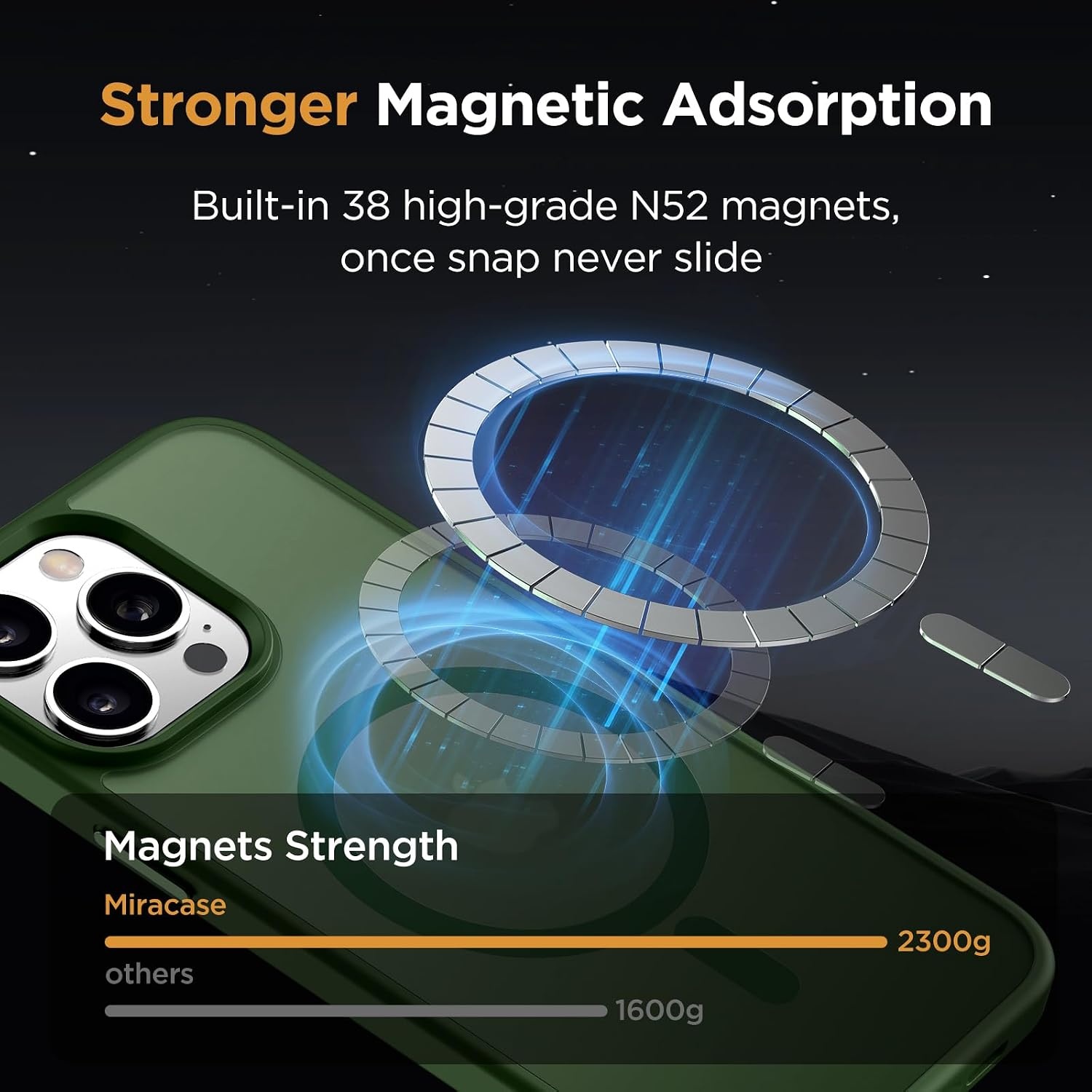 image:imageMiracase for iPhone 16 Pro Matte Series Case Magnetic OrangeDark Green