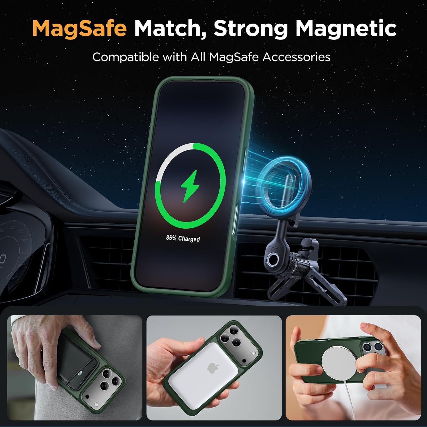 image:imageMiracase for iPhone 16 Pro Matte Series Case Magnetic OrangeDark Green