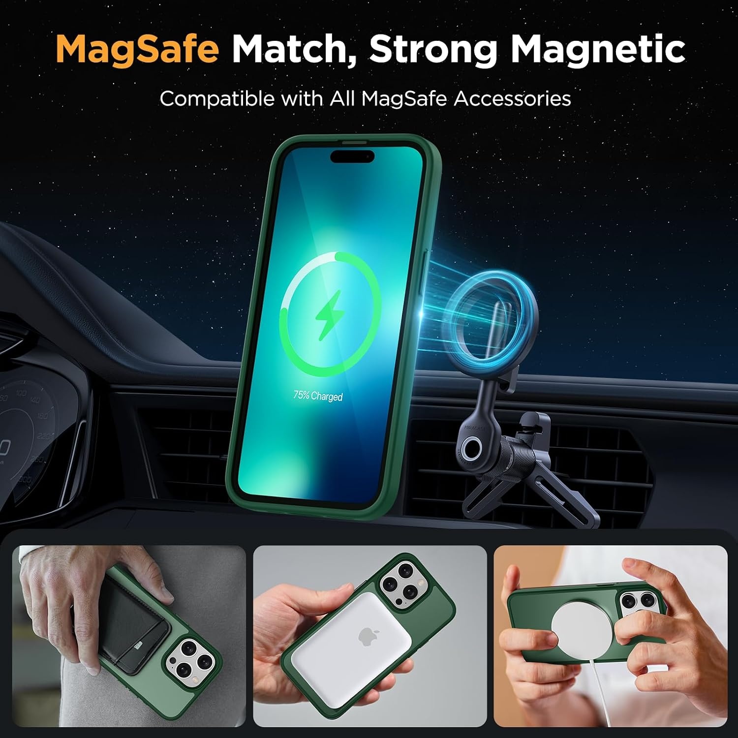 image:imageMiracase for iPhone 16 Pro Matte Series Case Magnetic OrangeDark Green