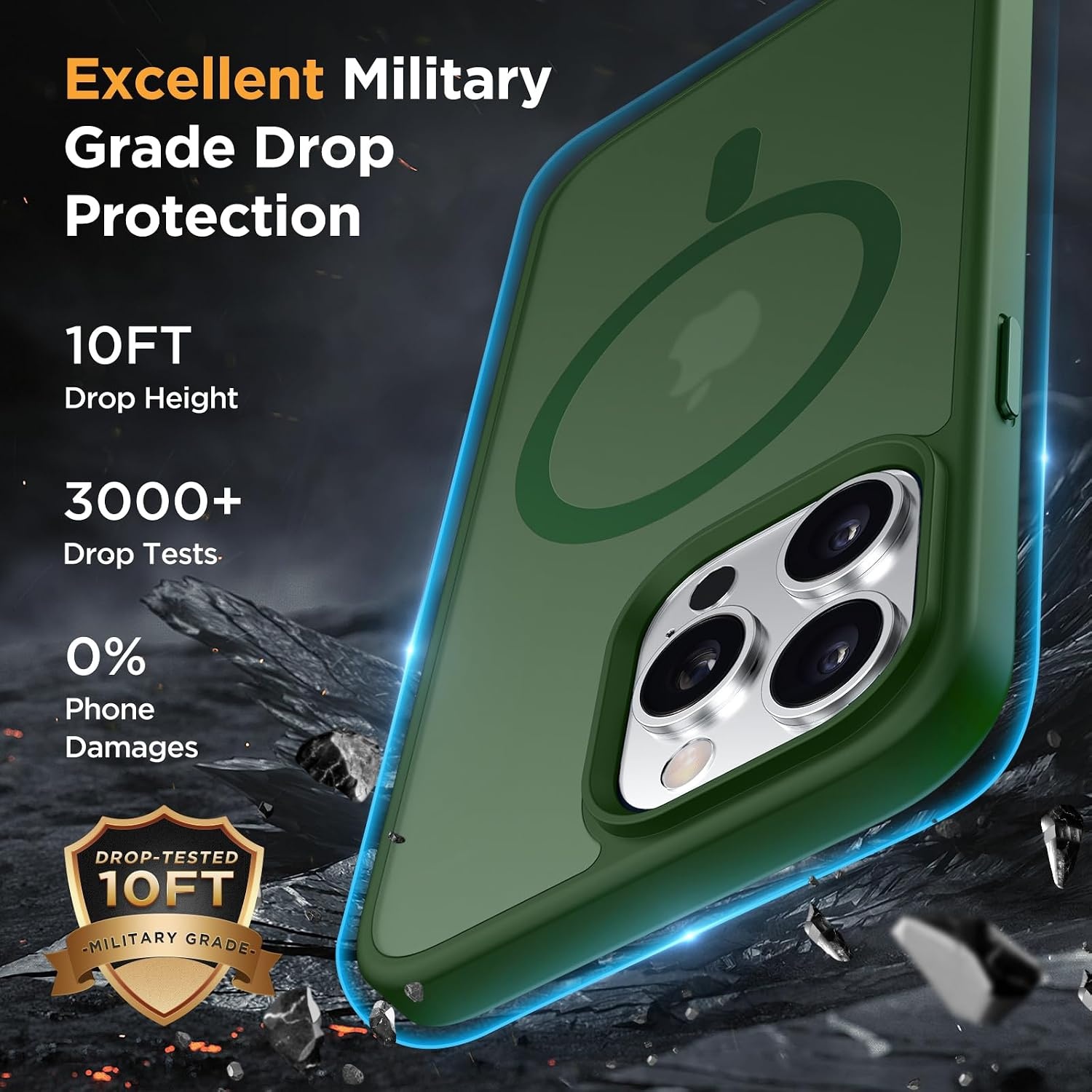 image:imageMiracase for iPhone 16 Pro Matte Series Case Magnetic OrangeDark Green