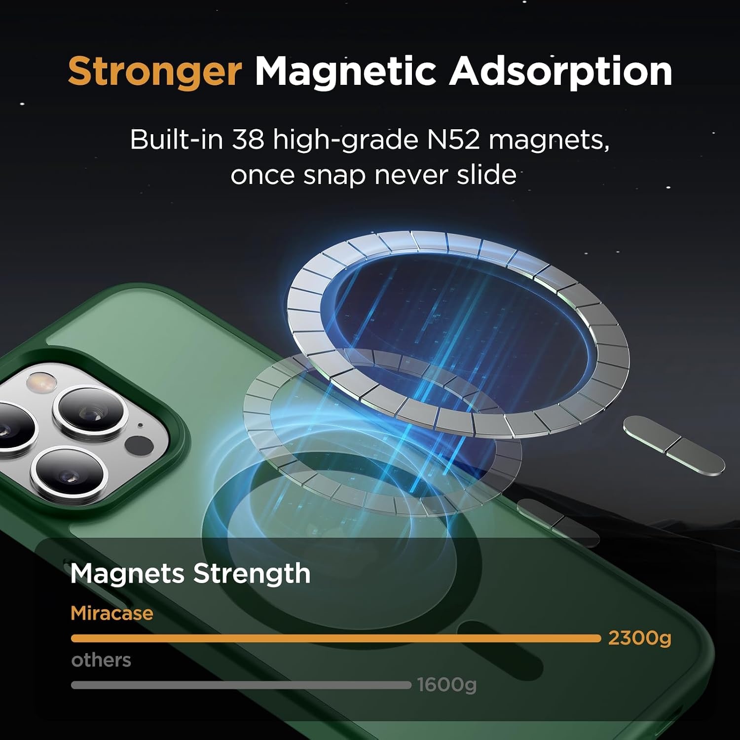 image:imageMiracase for iPhone 16 Pro Matte Series Case Magnetic OrangeDark Green