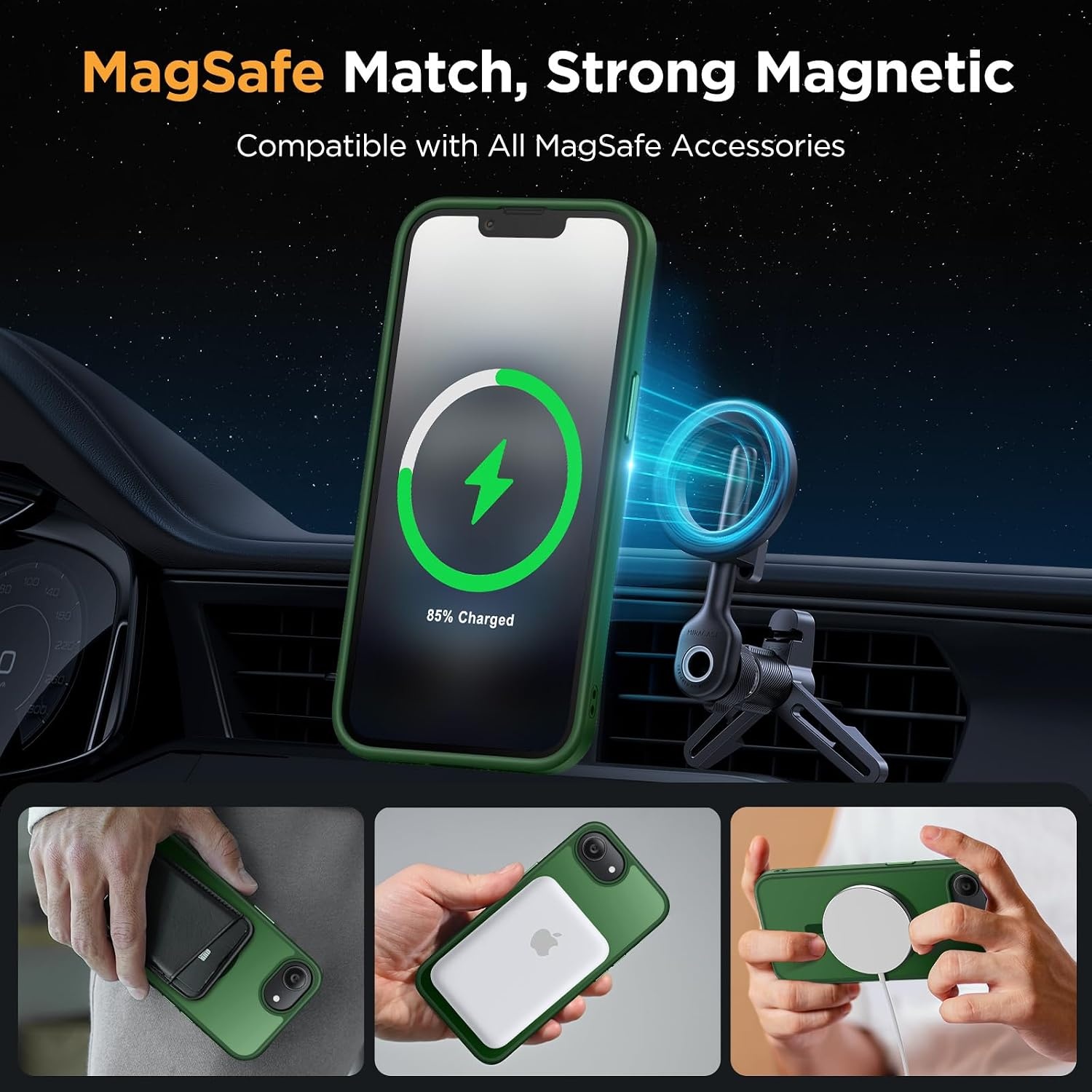 image:imageMiracase for iPhone 16 Pro Matte Series Case Magnetic OrangeDark Green