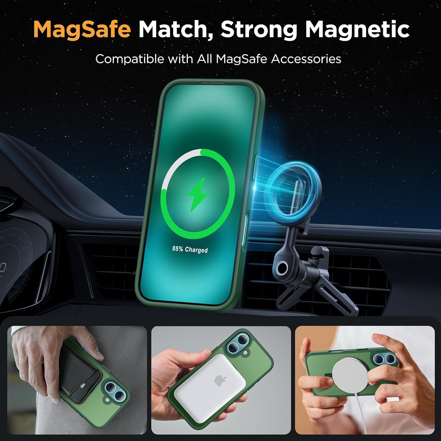 image:imageMiracase for iPhone 16 Pro Matte Series Case Magnetic OrangeDark Green