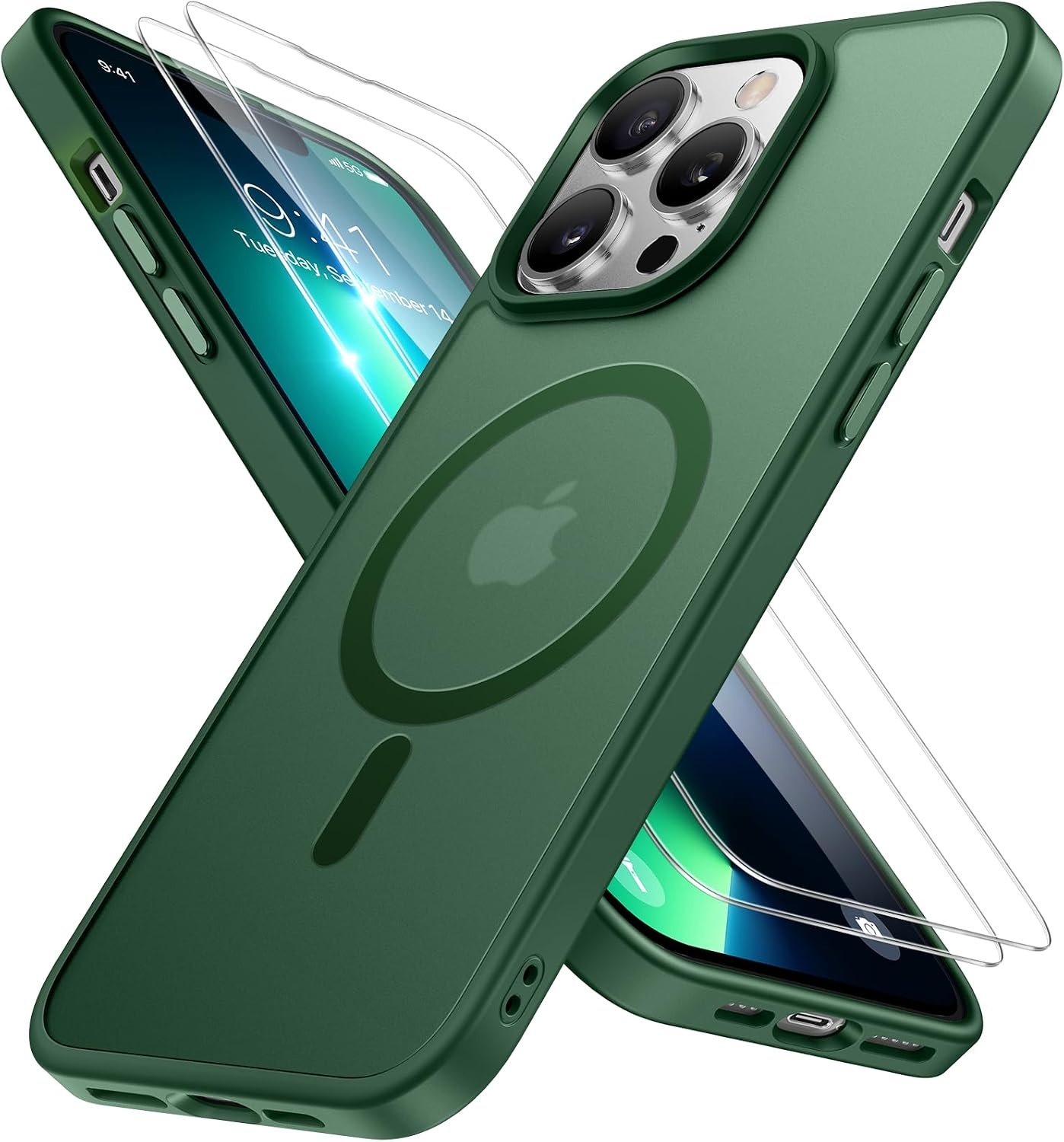 image:imageMiracase for iPhone 16 Pro Matte Series Case Magnetic OrangeDark Green