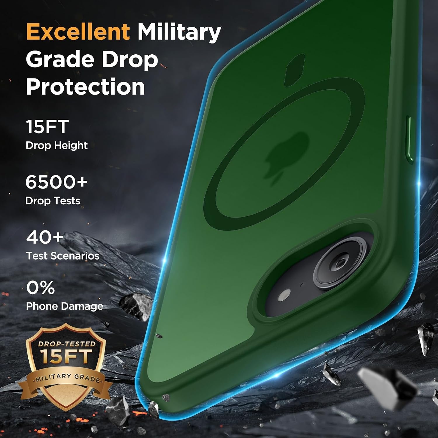 image:imageMiracase for iPhone 16 Pro Matte Series Case Magnetic OrangeDark Green