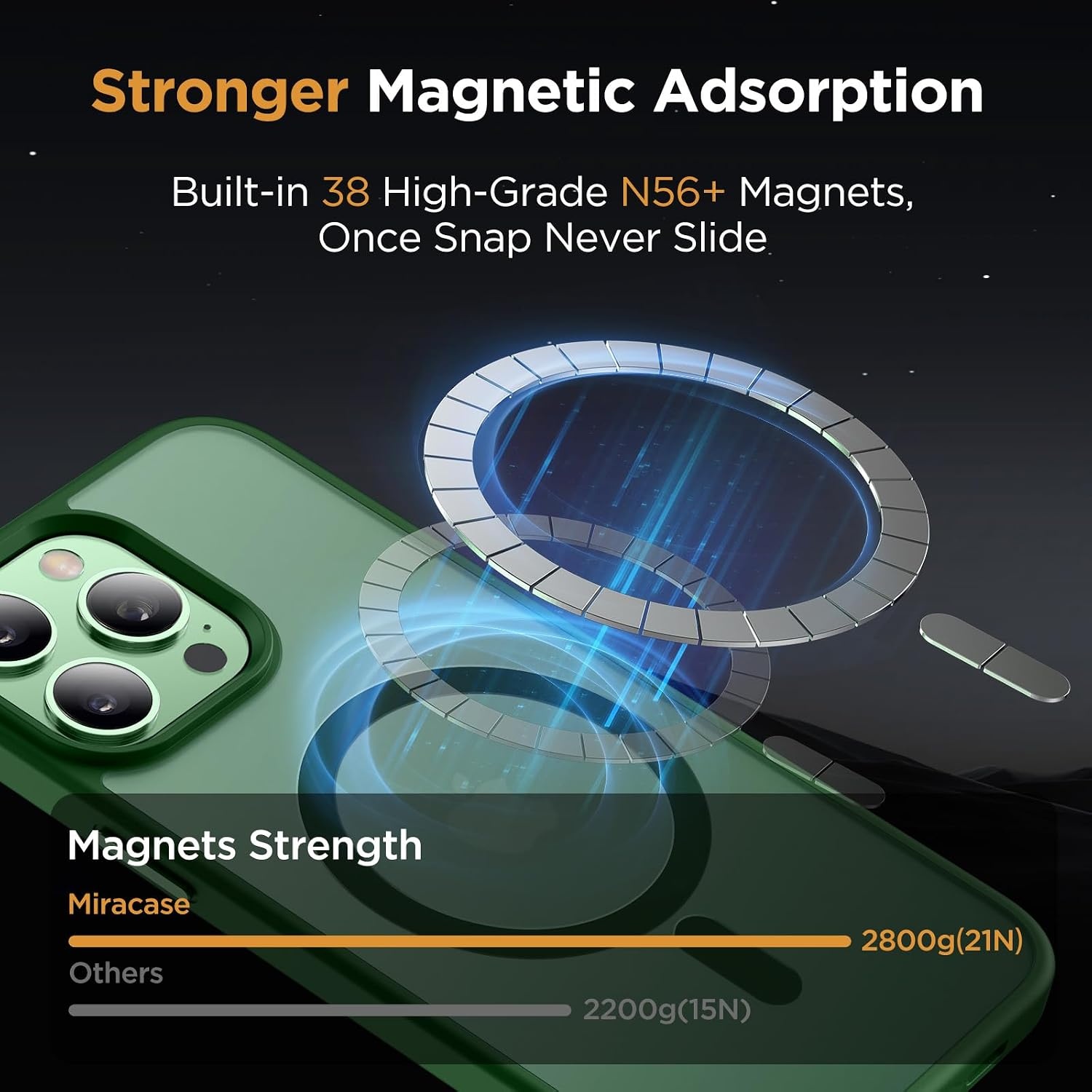 image:imageMiracase for iPhone 16 Pro Matte Series Case Magnetic OrangeDark Green