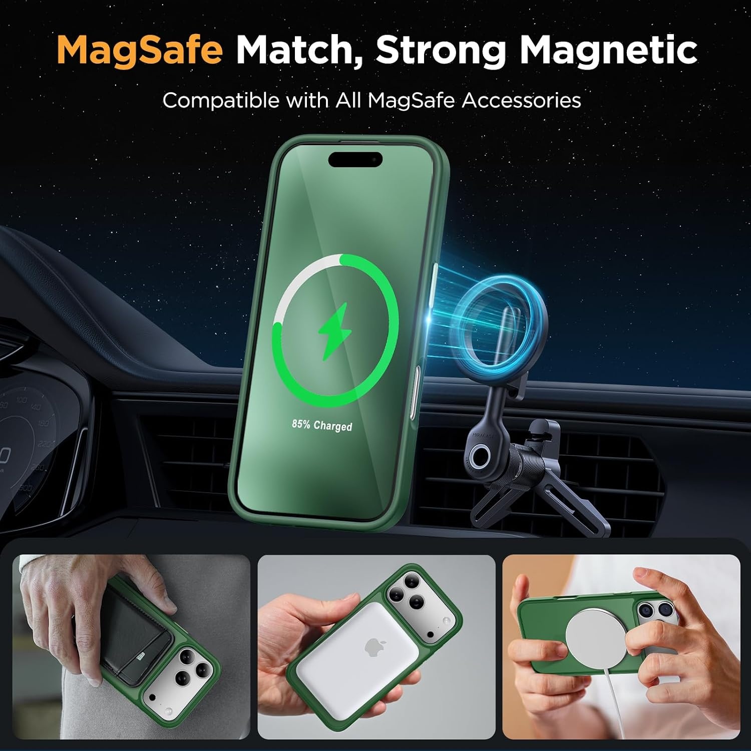 image:imageMiracase for iPhone 16 Pro Matte Series Case Magnetic OrangeDark Green