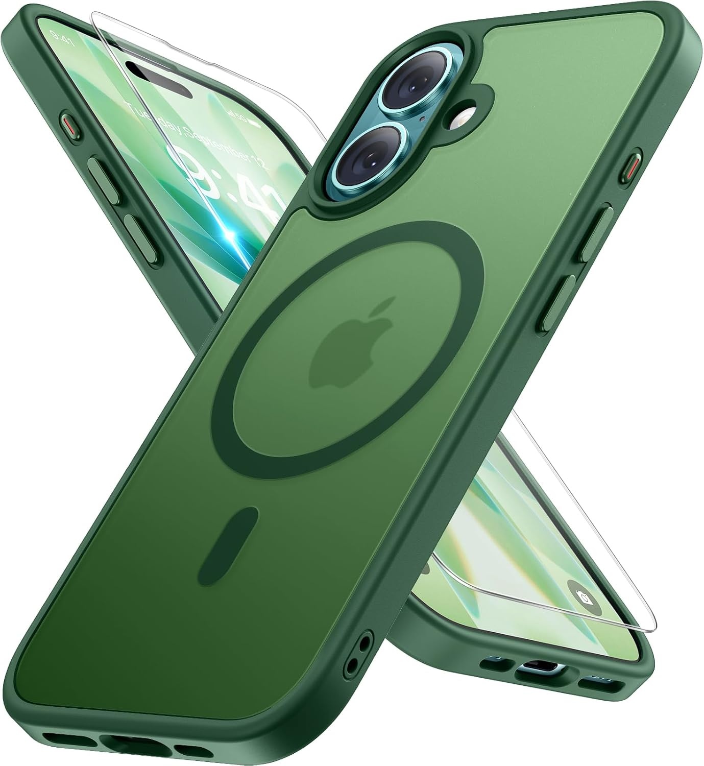 image:imageMiracase for iPhone 16 Pro Matte Series Case Magnetic OrangeDark Green