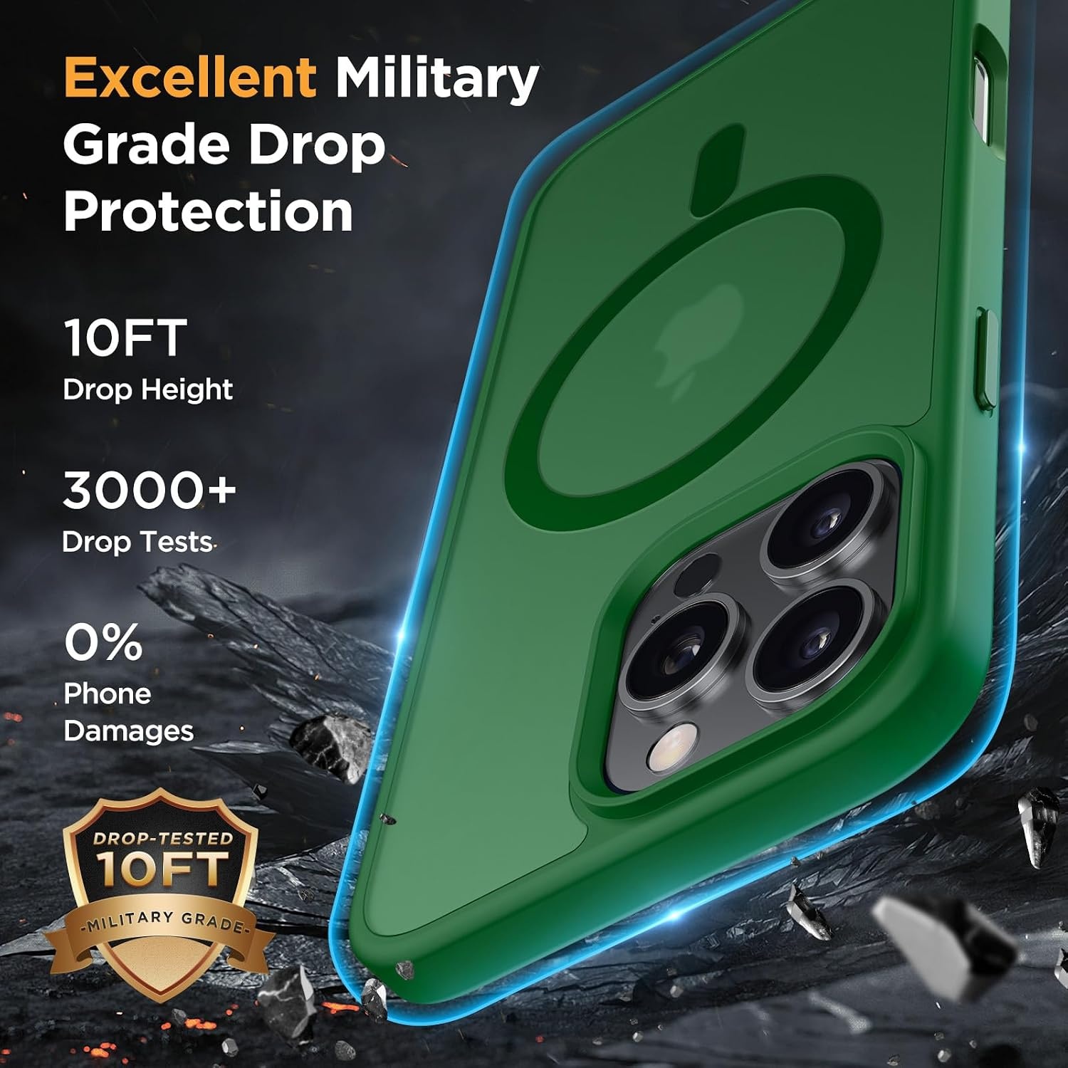 image:imageMiracase for iPhone 16 Pro Matte Series Case Magnetic OrangeDark Green