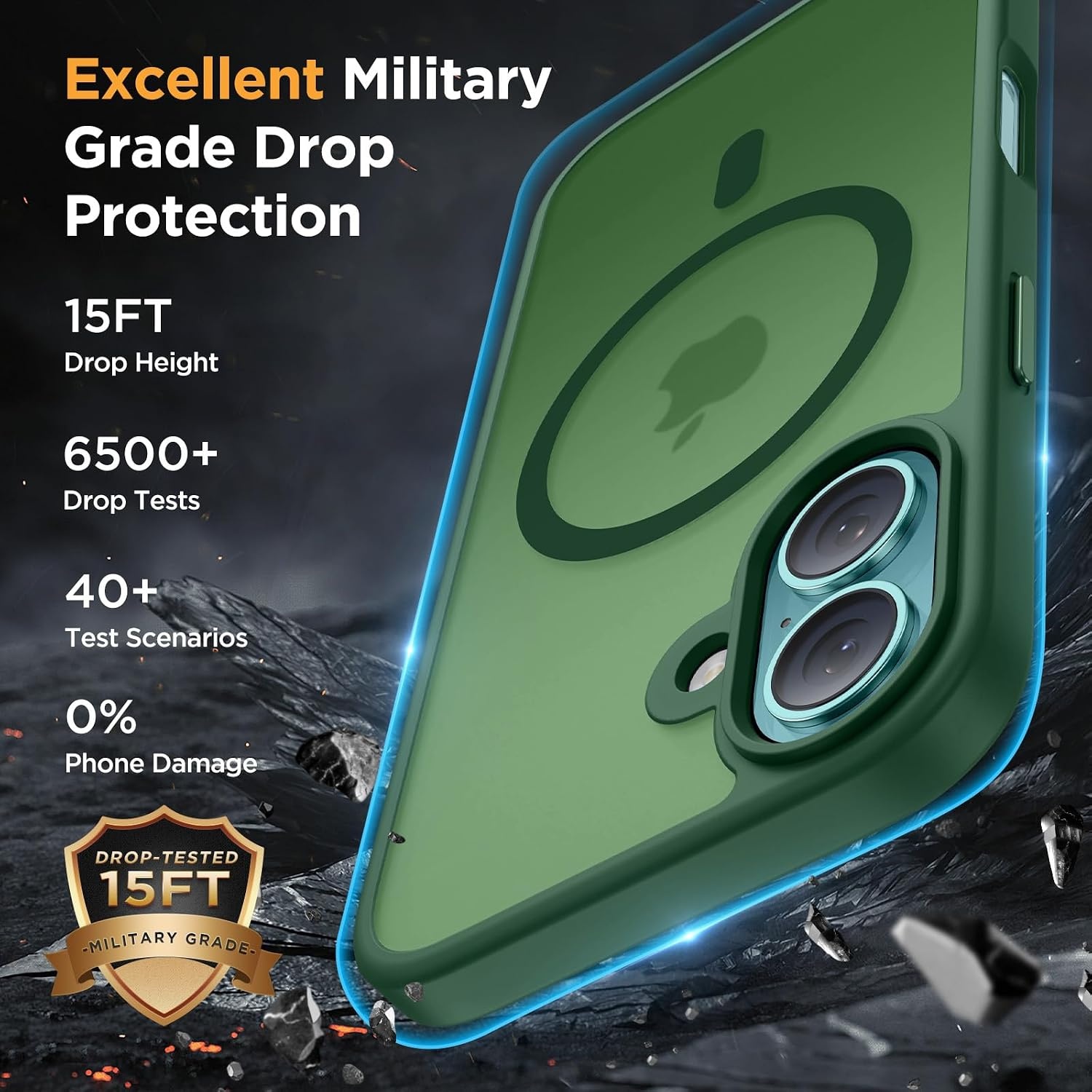 image:imageMiracase for iPhone 16 Pro Matte Series Case Magnetic OrangeDark Green